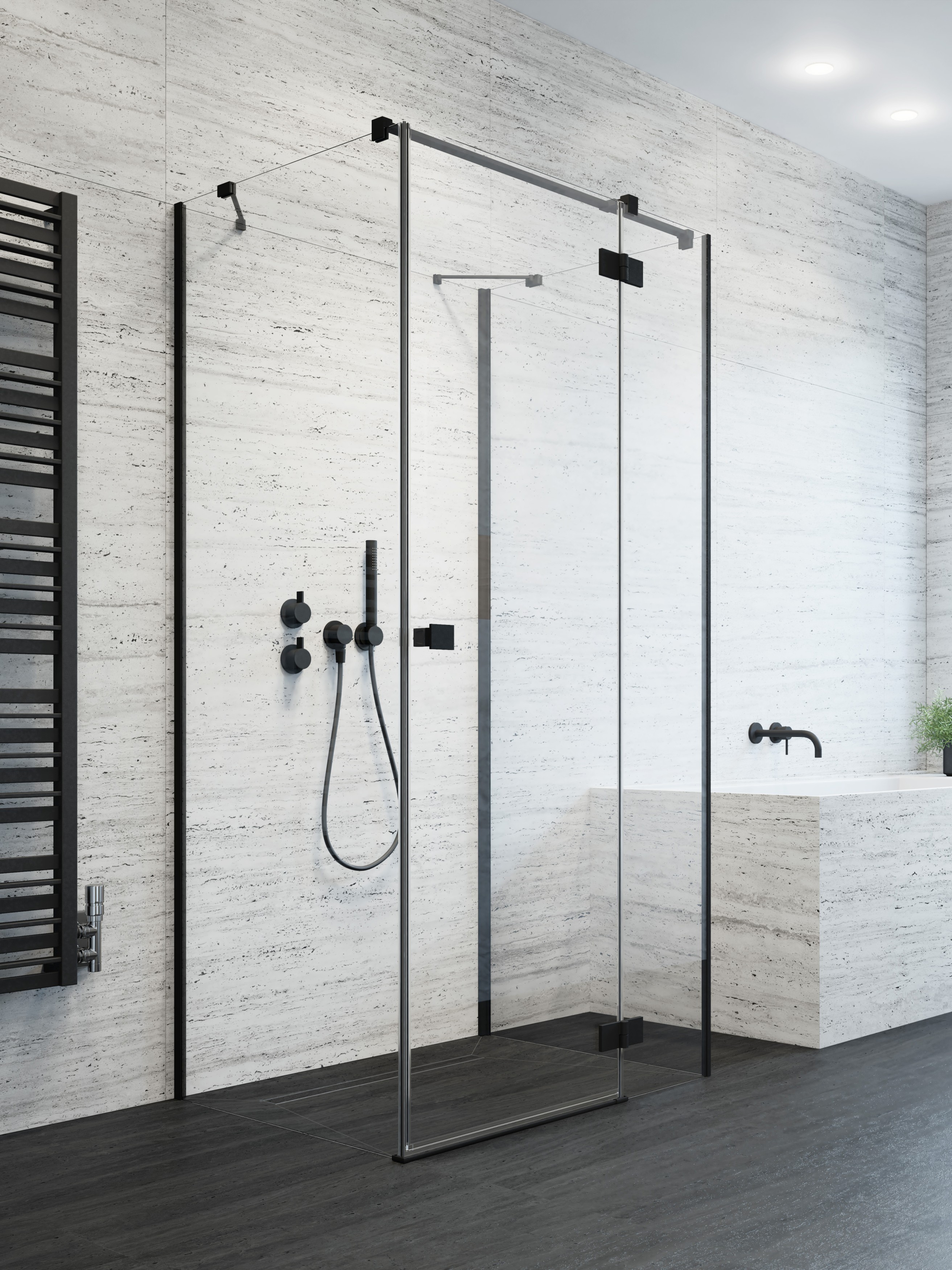 Essenza Black KDJ+S szögletes fekete zuhanykabin