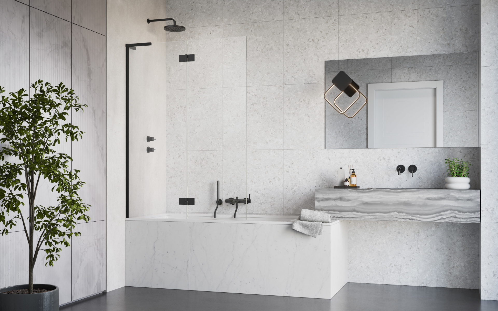 Essenza 8 SL Black PND II fekete kádparaván enteriőr (a képen balos kádparaván látható)