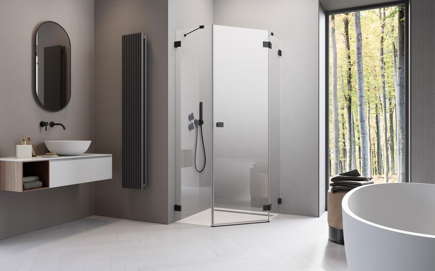 Essenza Pro Black PTJ szögletes fekete zuhanykabin enteriőr (a képen jobbos zuhanykabin látható)