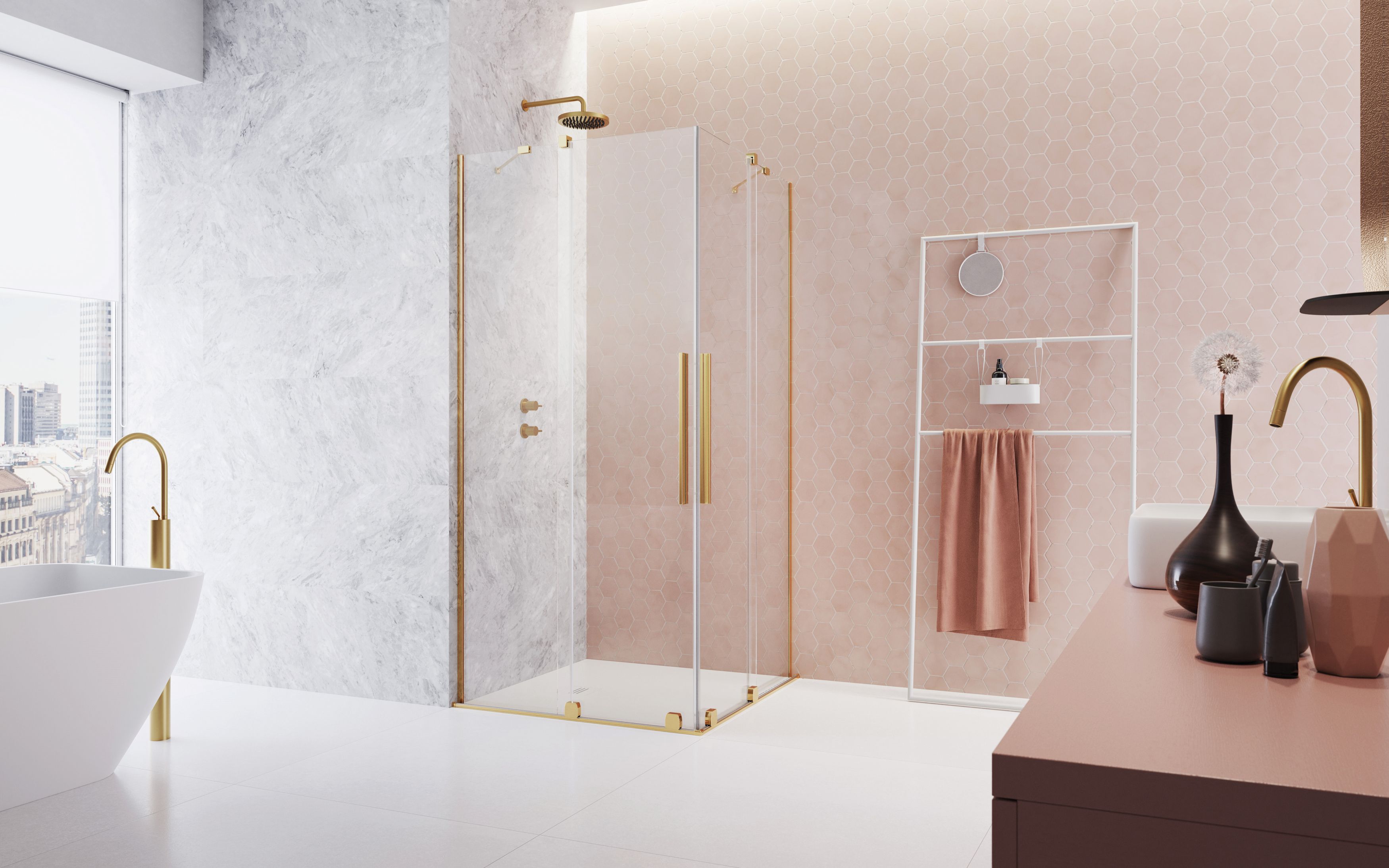 Furo Gold KDD szögletes arany zuhanykabin