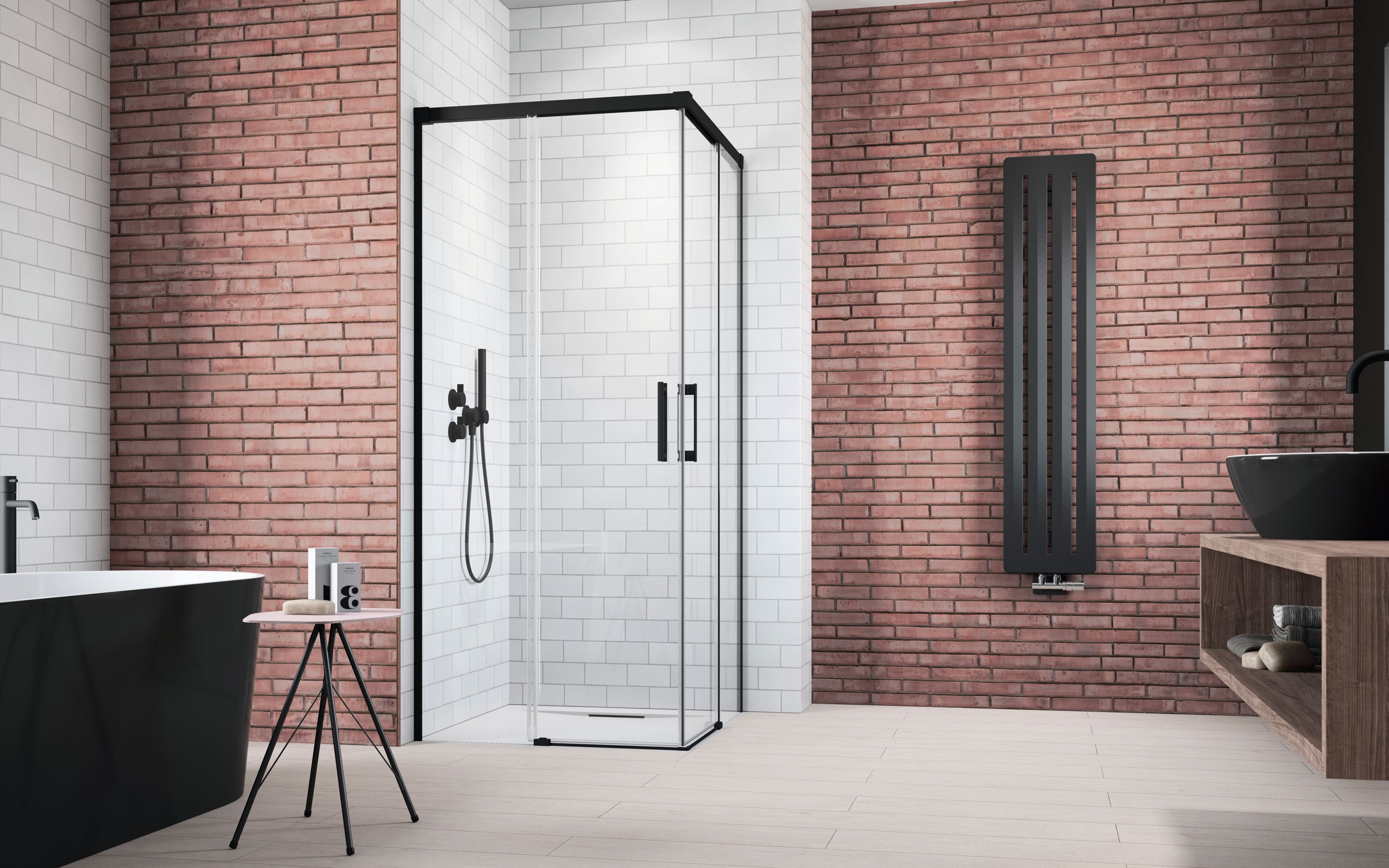 Idea Black KDD szögletes fekete zuhanykabin enteriőr