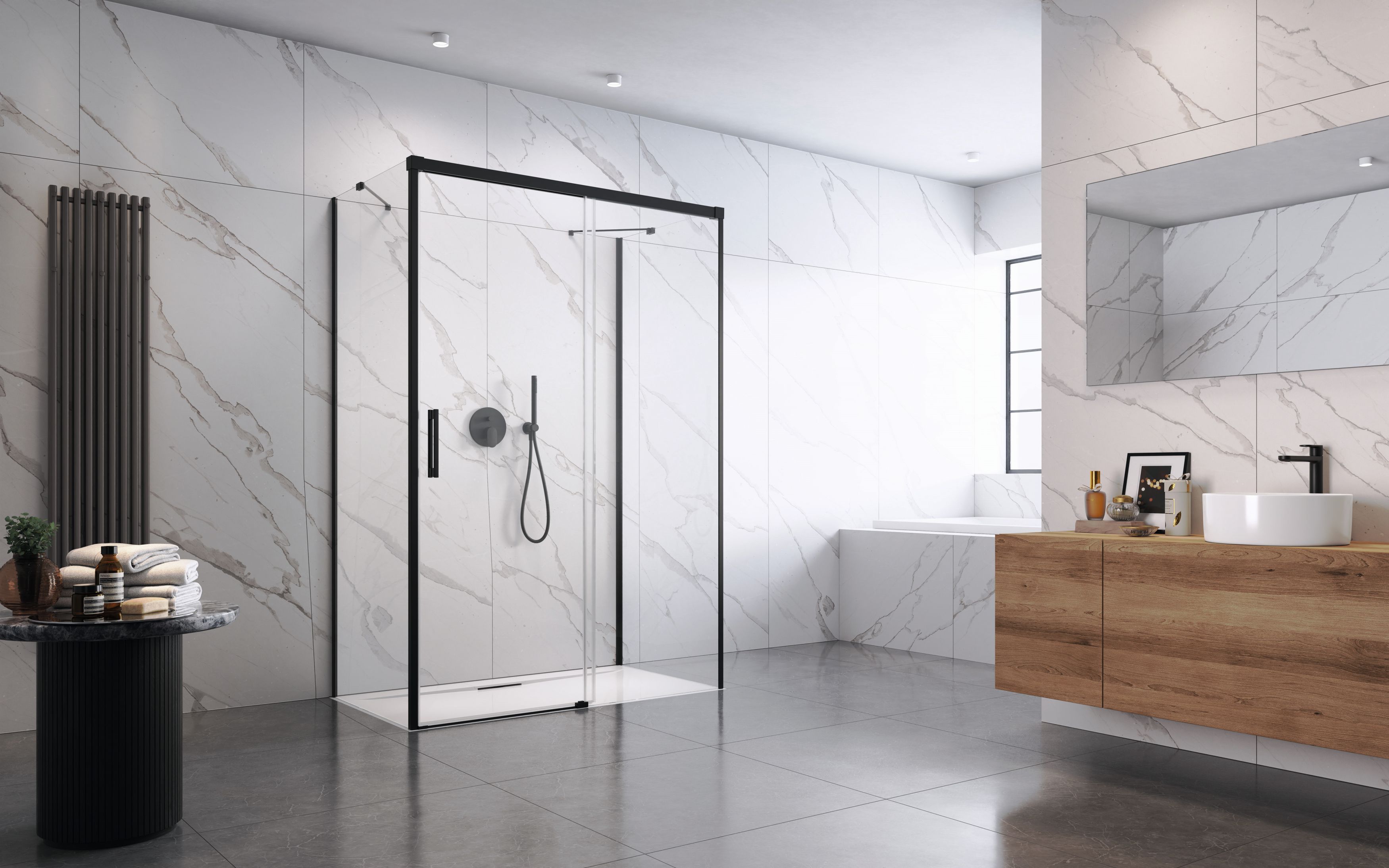 Idea Black KDJ+S szögletes fekete zuhanykabin enteriőr