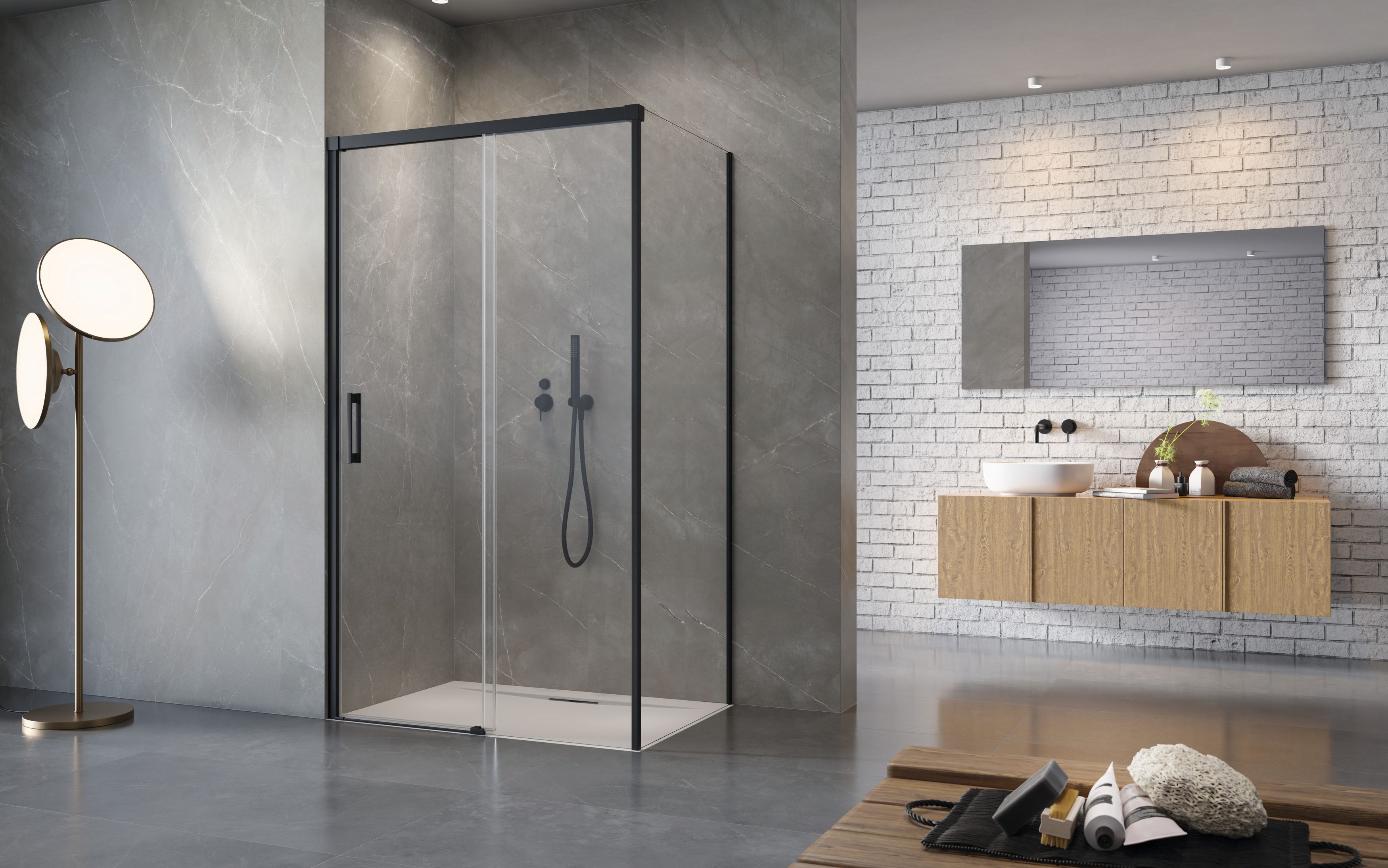 Idea Black KDS szögletes fekete zuhanykabin enteriőr