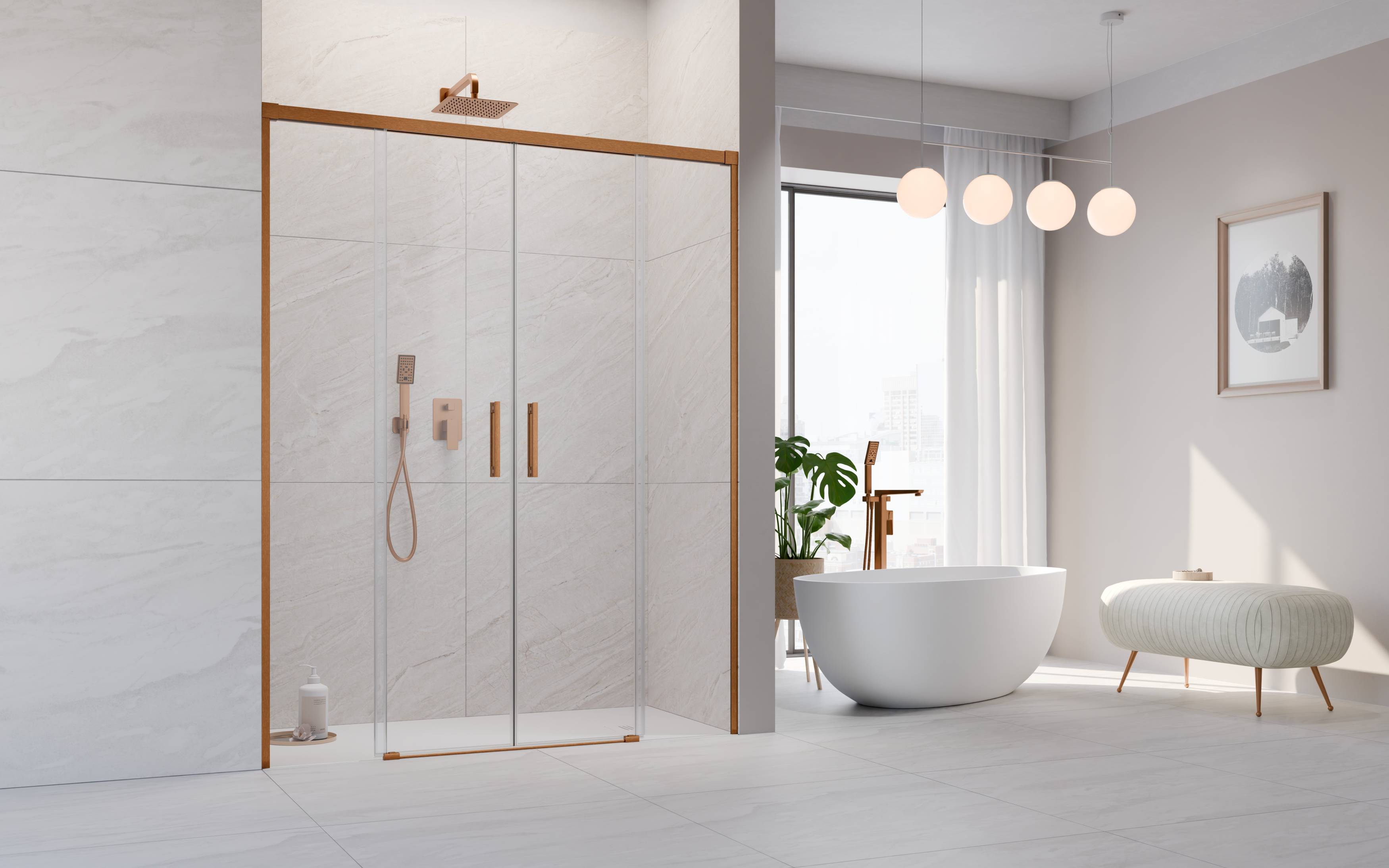 Idea Brushed Copper DWD szálcsiszolt réz zuhanyajtó enteriőr