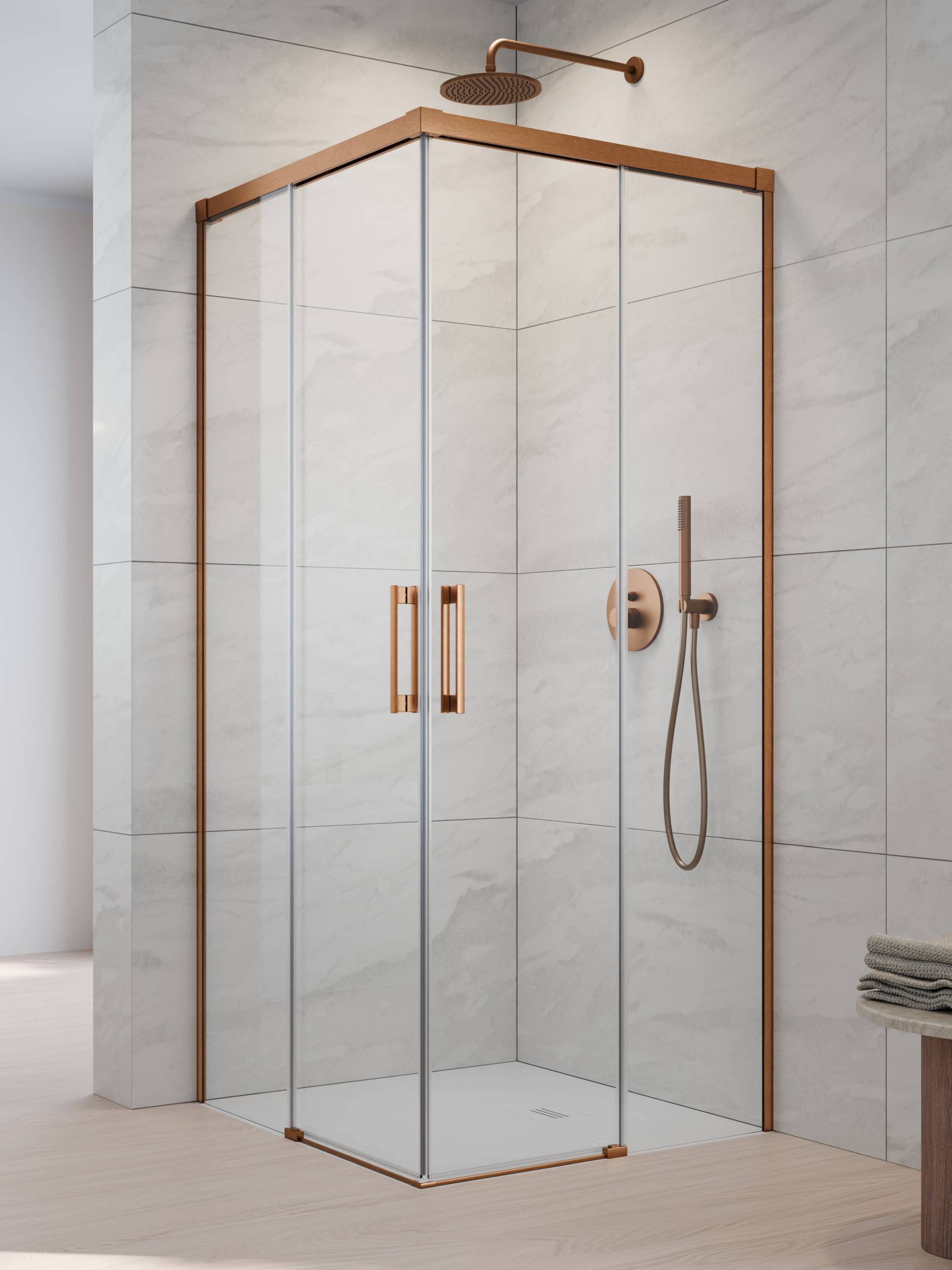 Idea Brushed Copper KDD szögletes szálcsiszolt réz zuhanykabin