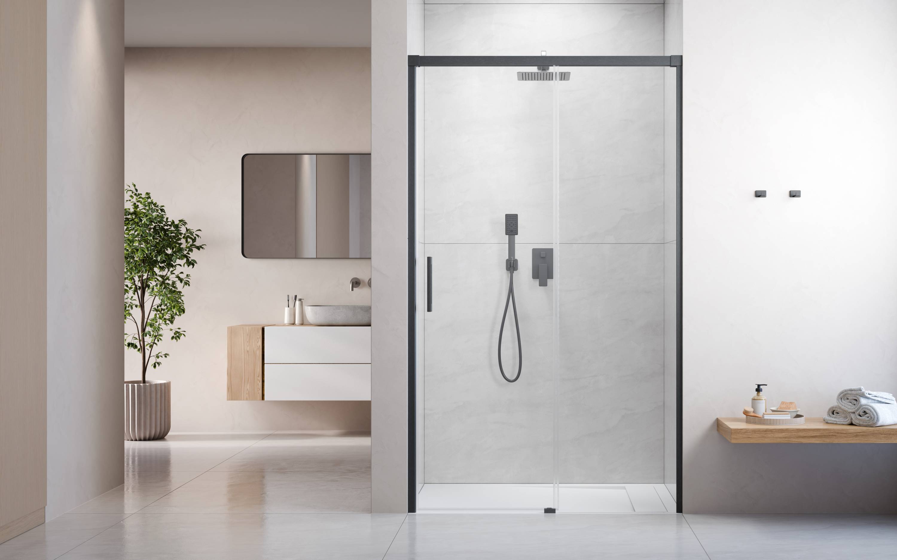 Idea Brushed GunMetal DWJ szálcsiszolt fegyvermetál zuhanyajtó enteriőr (a képen jobbos zuhanyajtó látható)