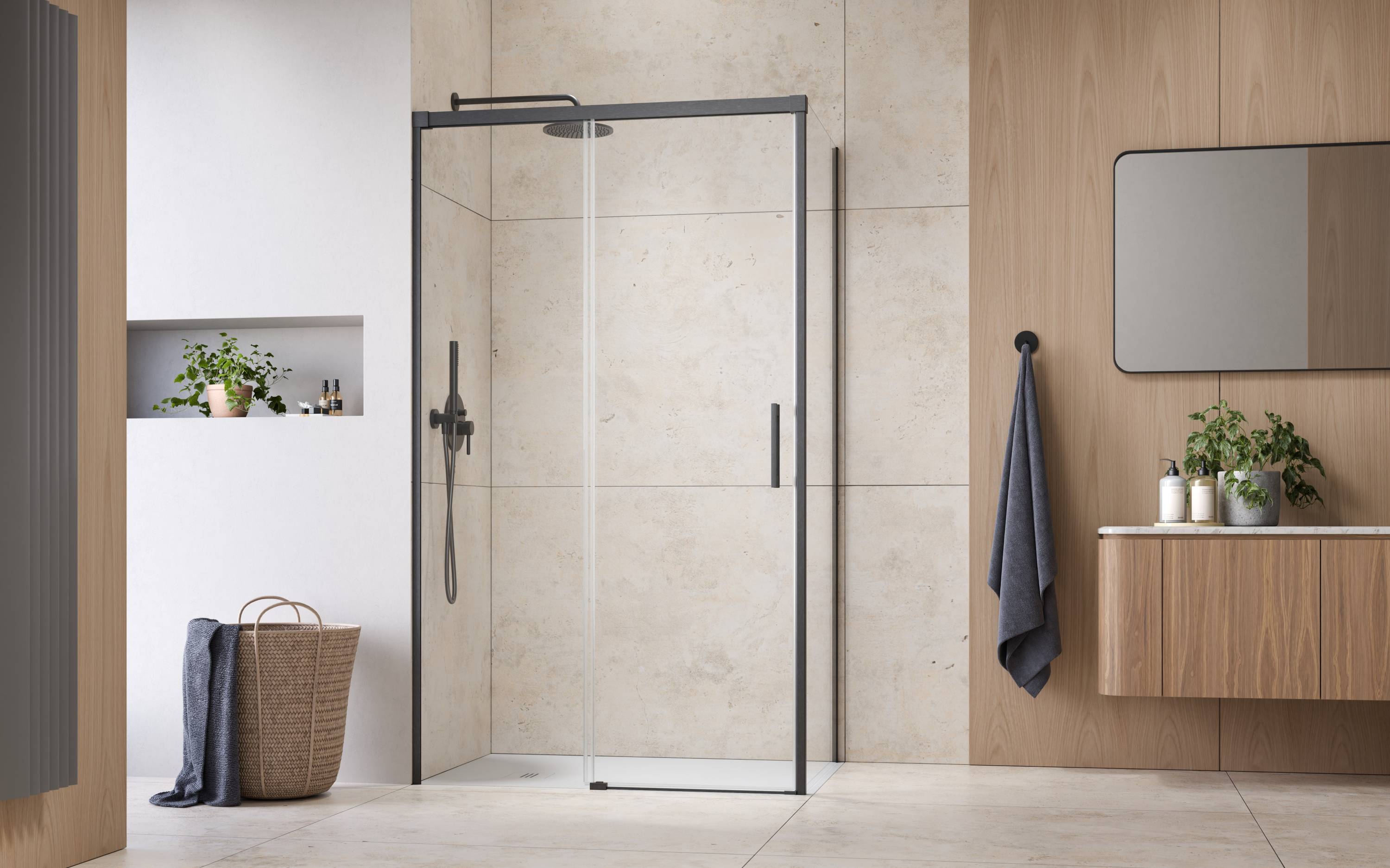 Idea Brushed GunMetal KDJ szögletes szálcsiszolt fegyvermetál zuhanykabin enteriőr (a képen balos zuhanykabin látható)