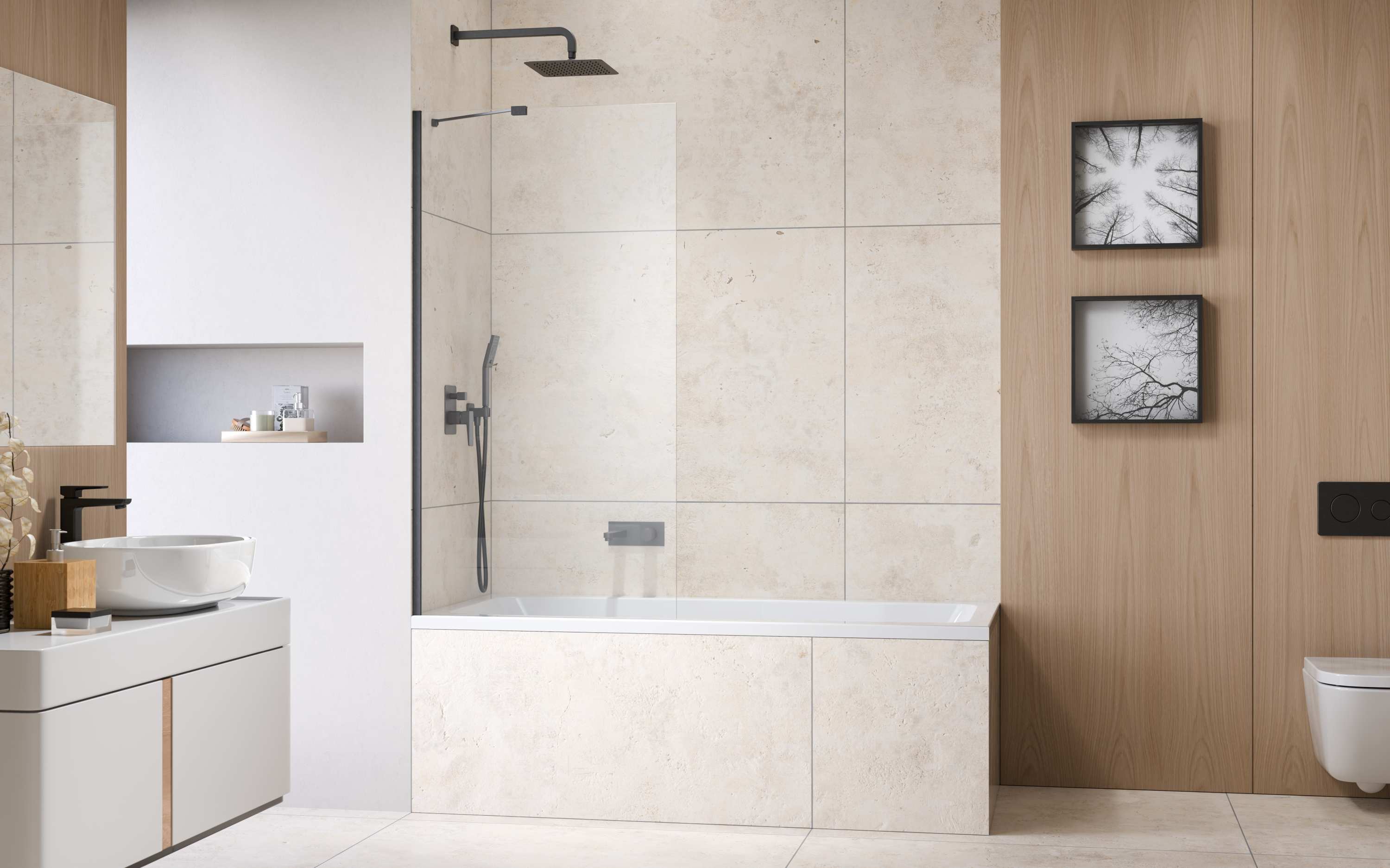 Idea Brushed GunMetal PNJ II szálcsiszolt fegyvermetál kádparaván enteriőr (a képen balos kádparaván látható)