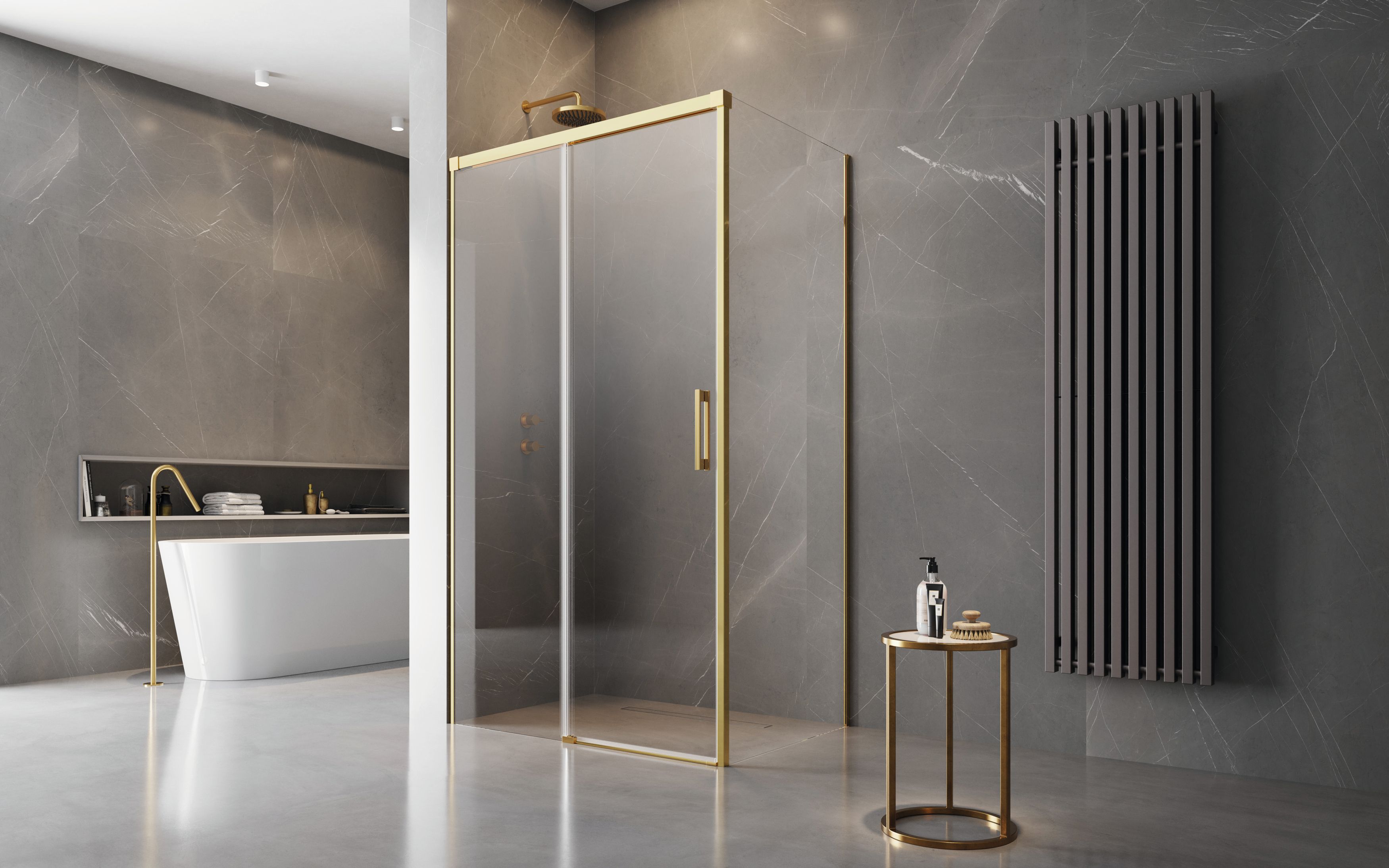 Idea Gold KDJ szögletes arany zuhanykabin enteriőr
