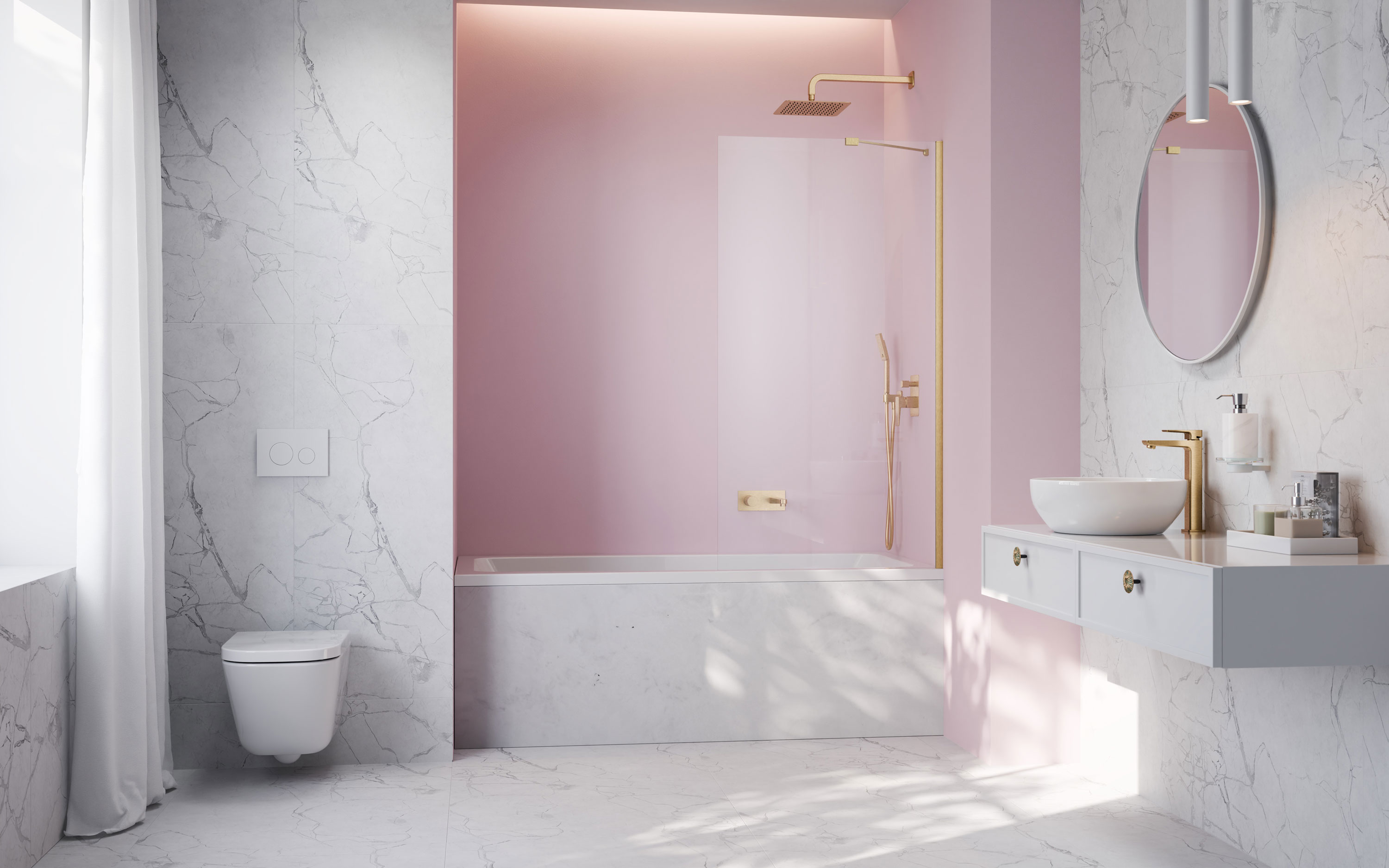 Idea Brushed Gold PNJ II szálcsiszolt arany kádparaván enteriőr (a képen jobbos kádparaván látható)