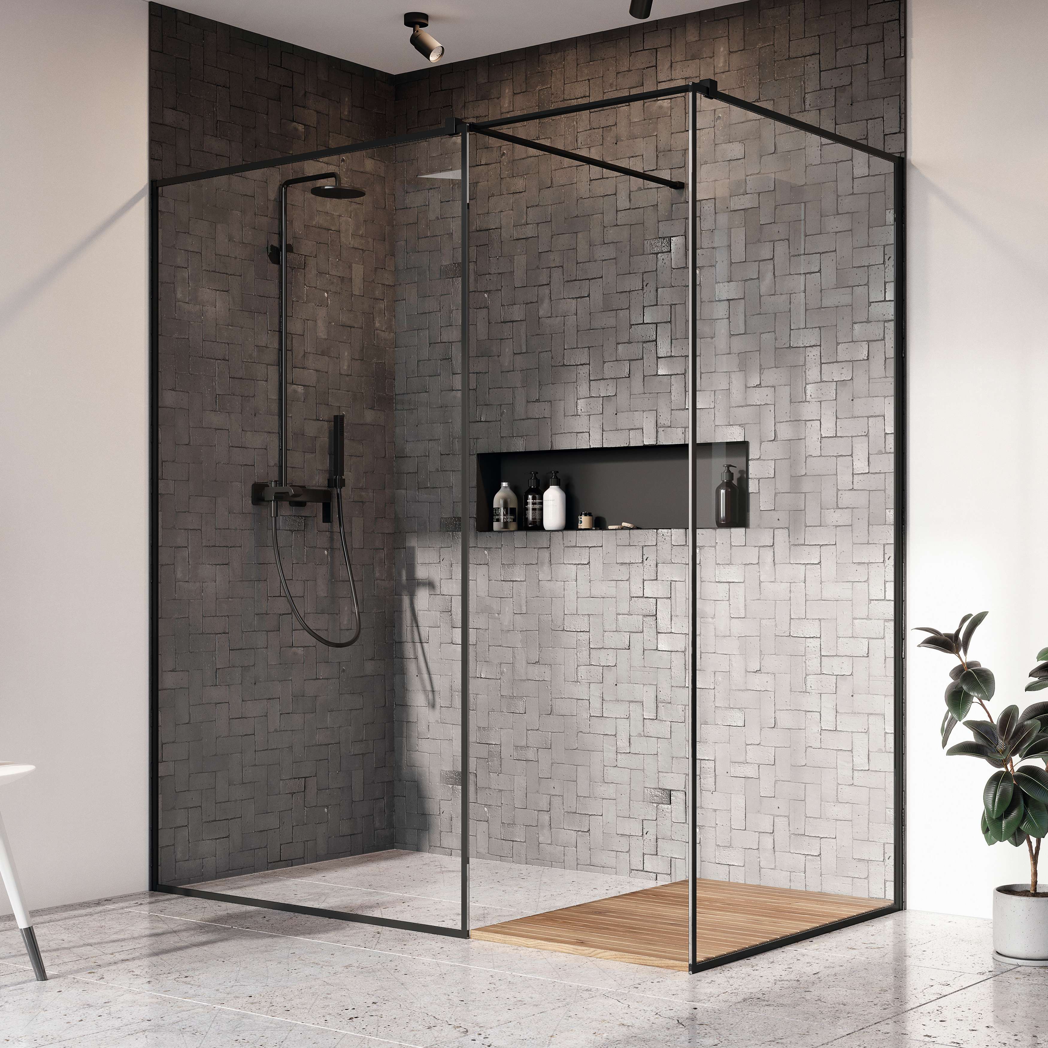 Modo New Black III Frame walk-in fekete zuhanyfal