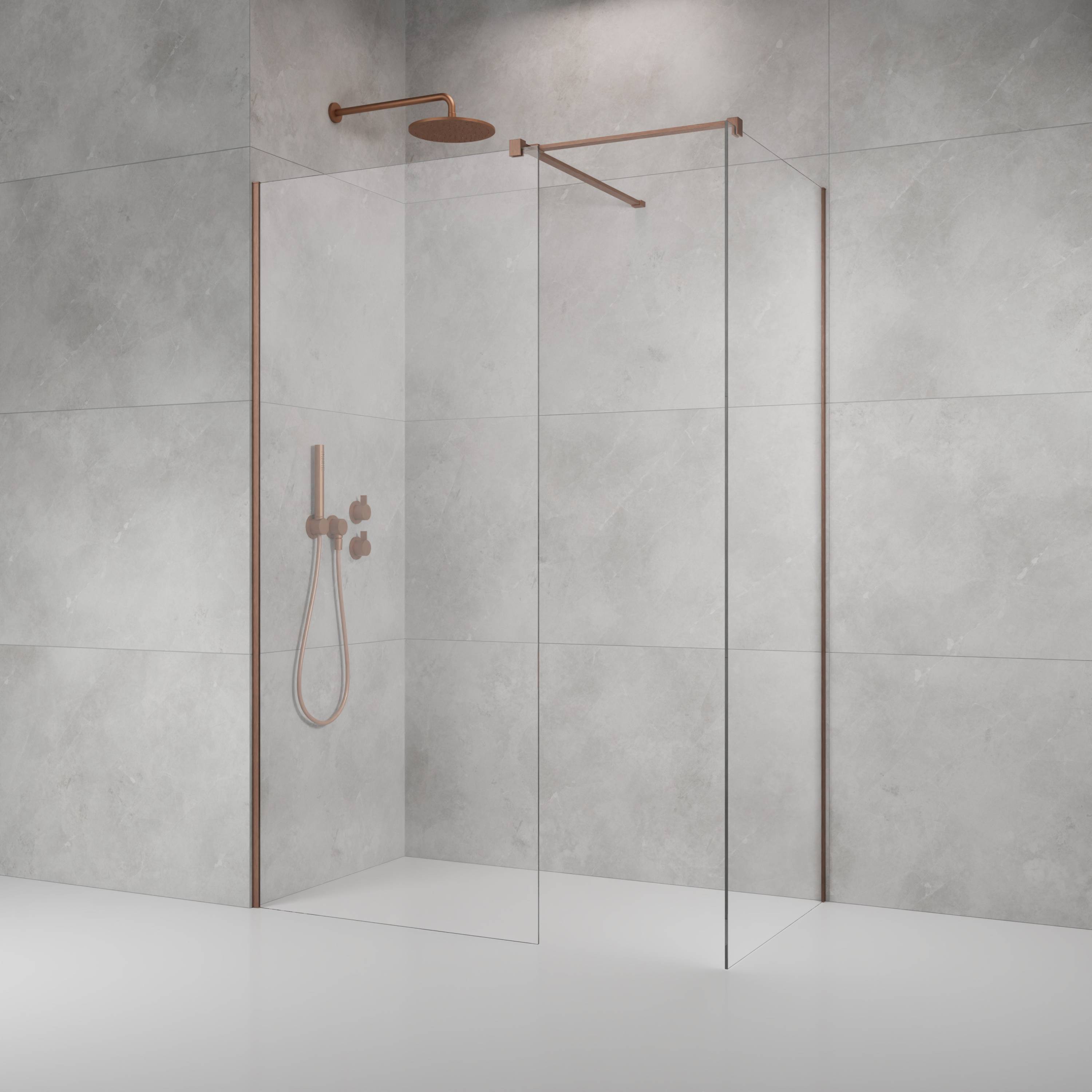 Modo New Brushed Copper III szálcsiszolt réz walk-in zuhanyfal enteriőr