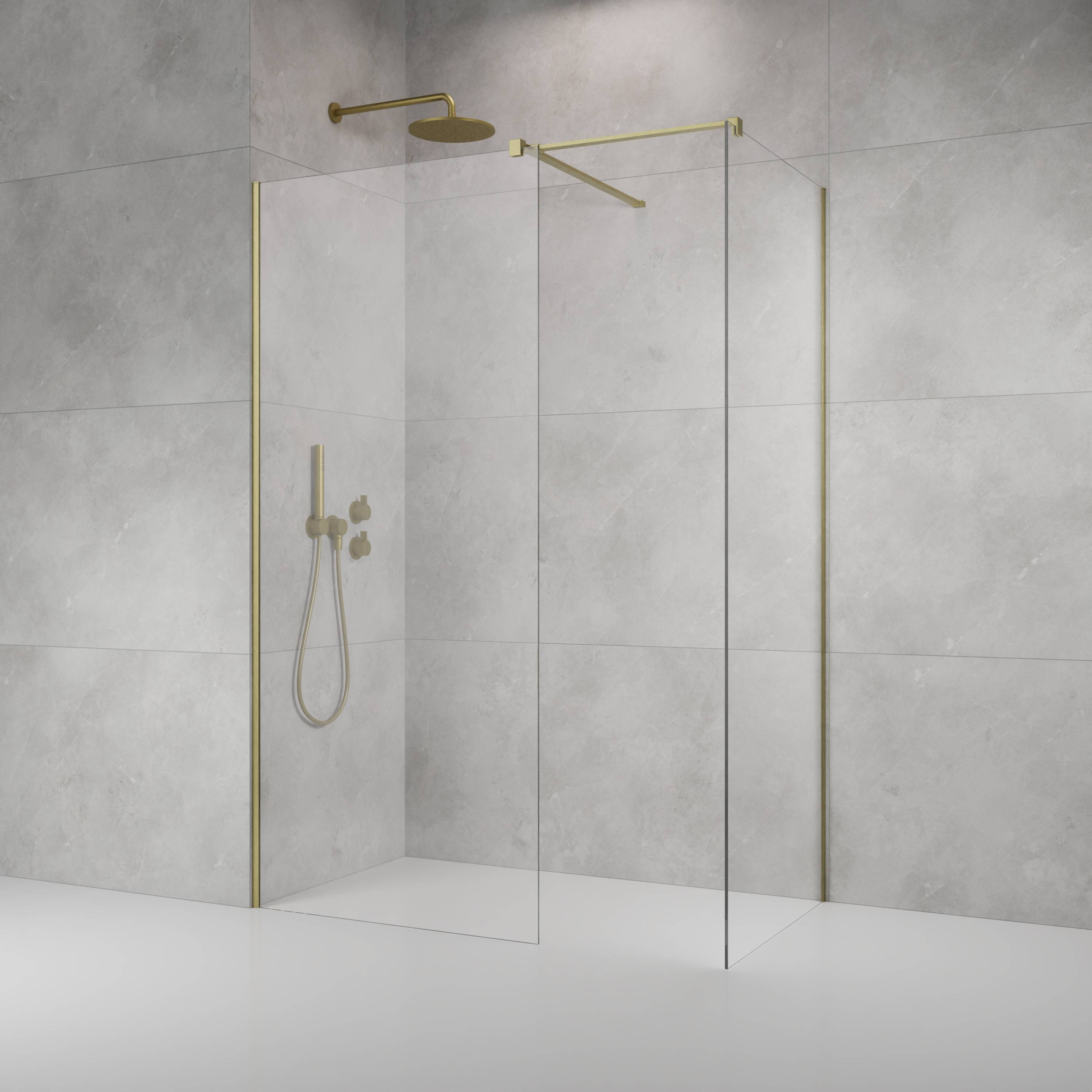 Modo New Brushed Gold III szálcsiszolt arany walk-in zuhanyfal enteriőr