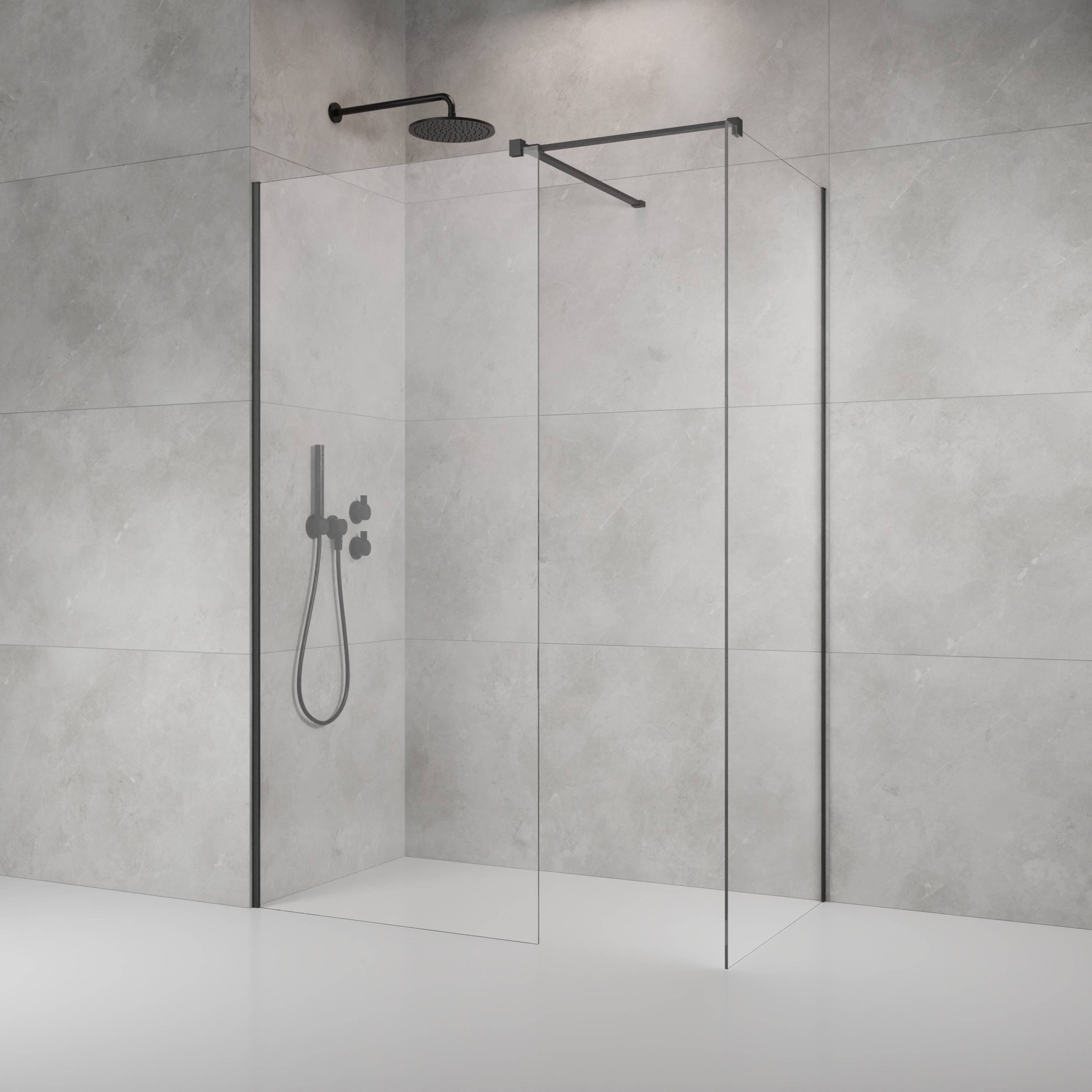 Modo New Brushed Gunmetal III szálcsiszolt fegyvermetál walk-in zuhanyfal enteriőr