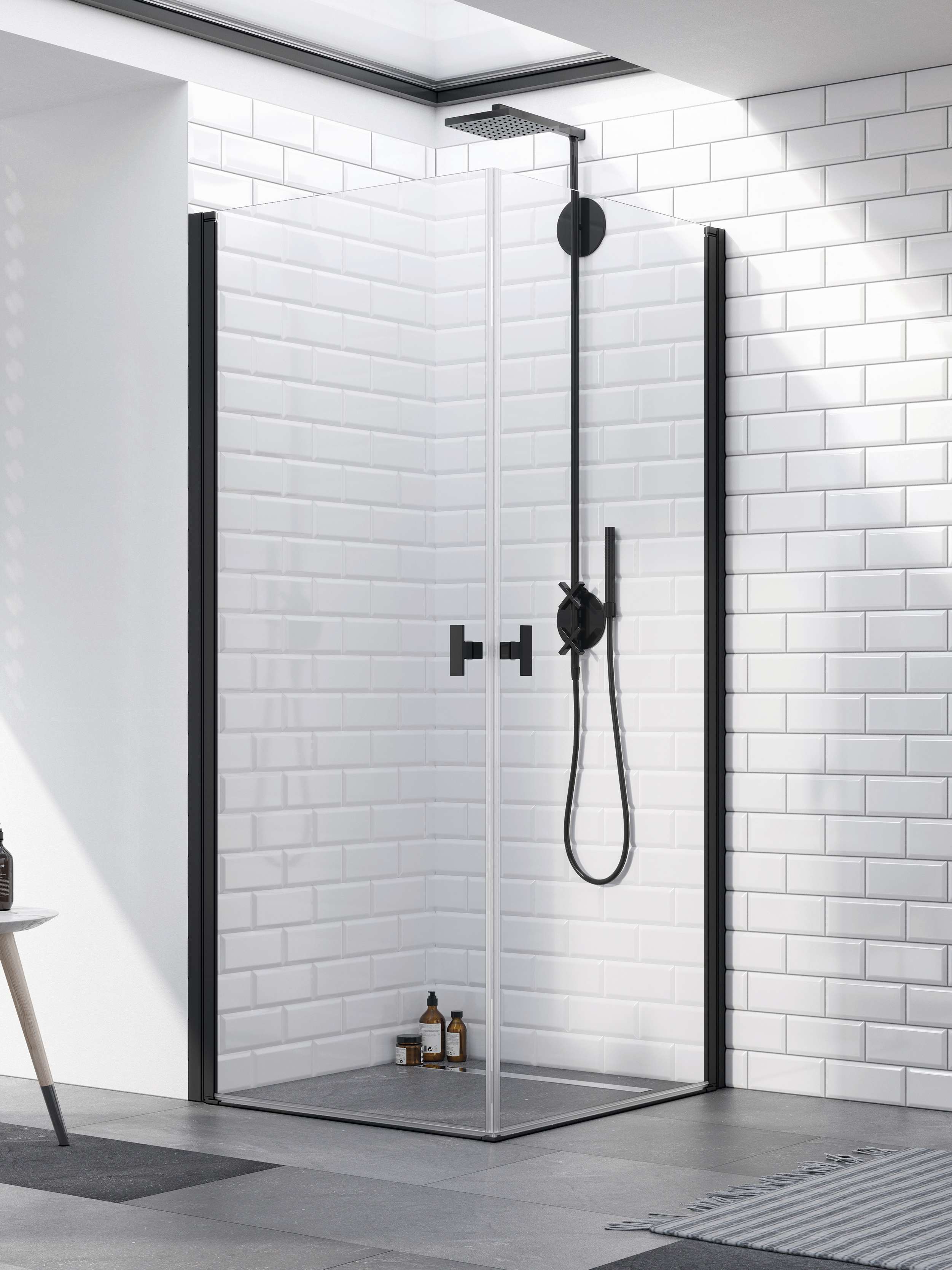 Nes Black KDD I szögletes fekete zuhanykabin