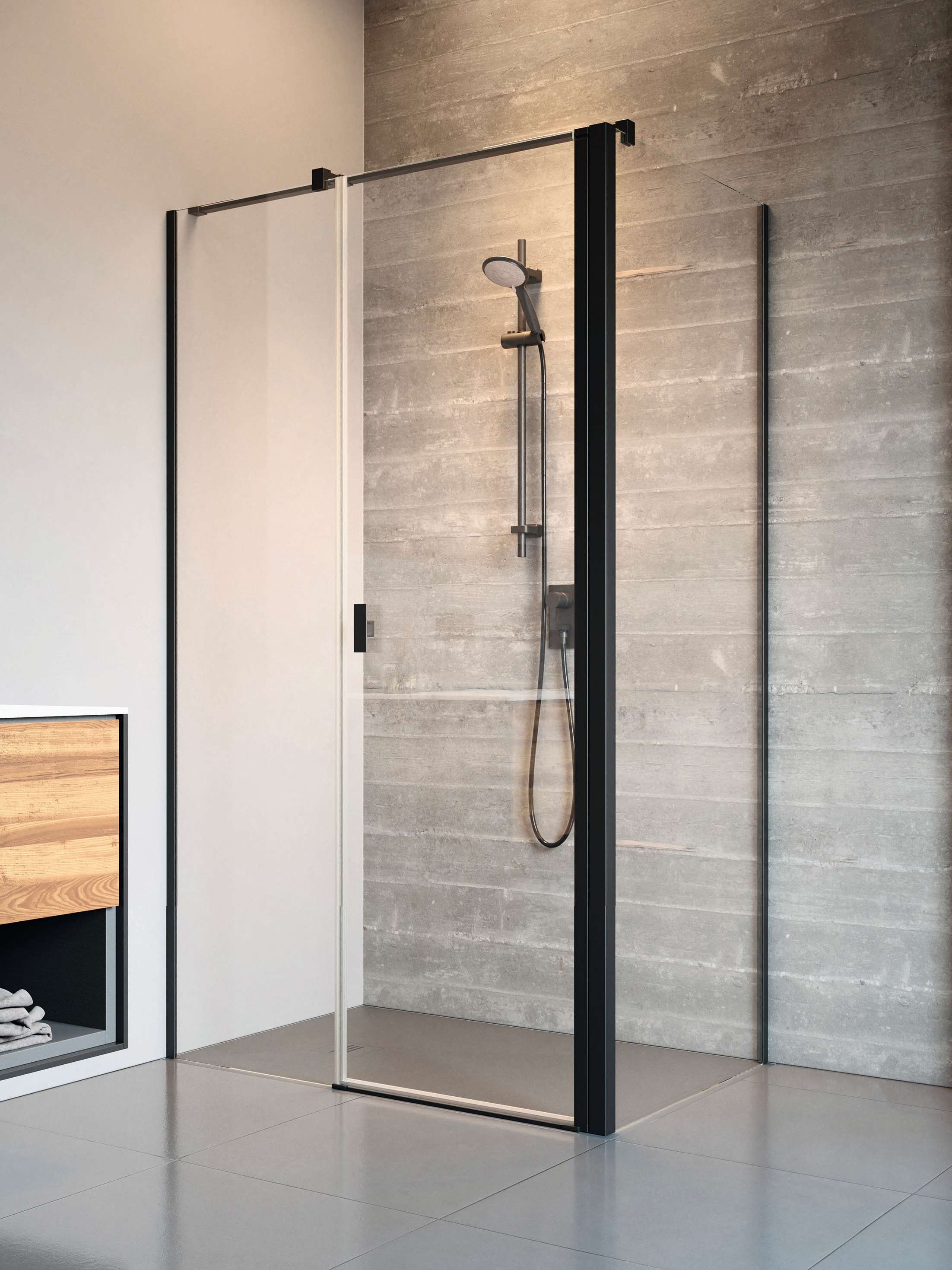 Nes Black KDS II szögletes fekete zuhanykabin