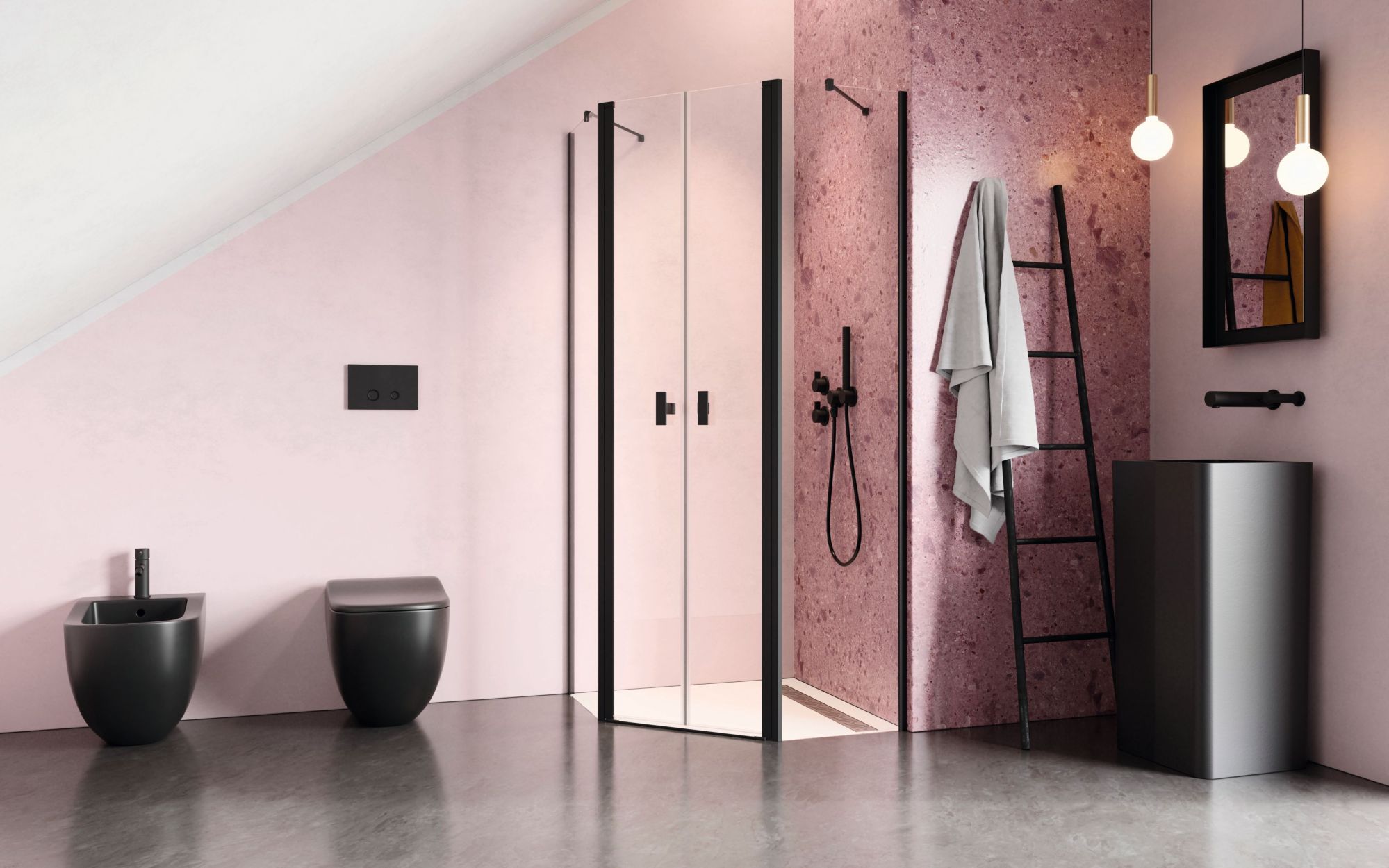 Nes Black PTD szögletes fekete zuhanykabin enteriőr