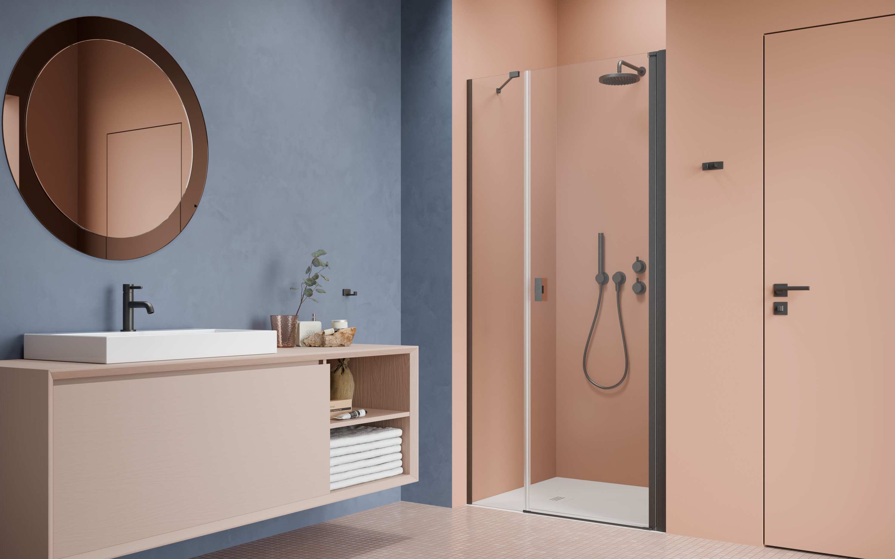 Nes Brushed GunMetal DWS szálcsiszolt fegyvermetál zuhanyajtó enteriőr (a képben jobbos zuhanyajtó látható)