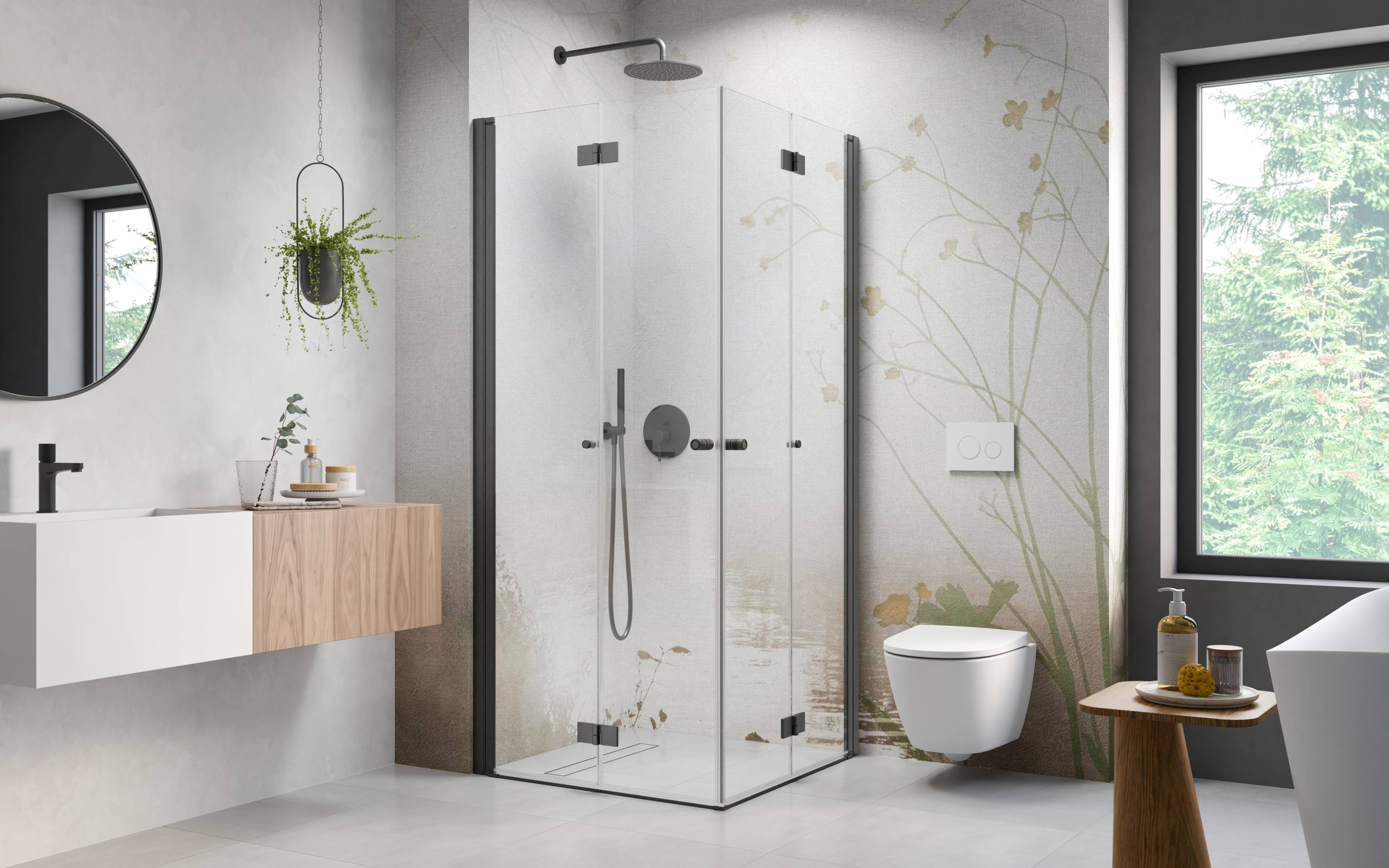 Nes Brushed GunMetal KDD-B szögletes szálcsiszolt fegyvermetál zuhanykabin enteriőr