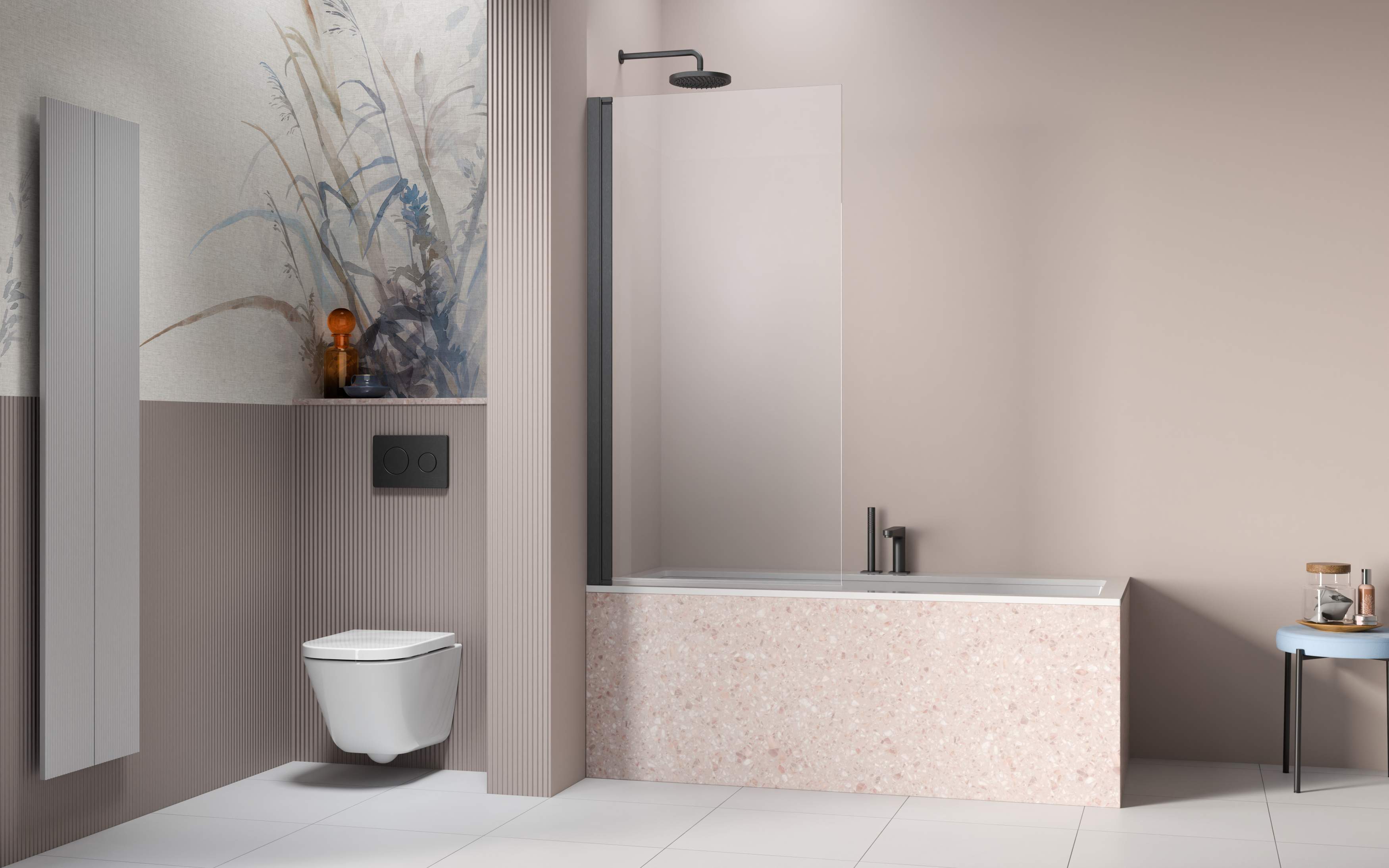 Nes Brushed GunMetal PNJ I szálcsiszolt fegyvermetál kádparaván enteriőr (a képen balos kádparaván látható