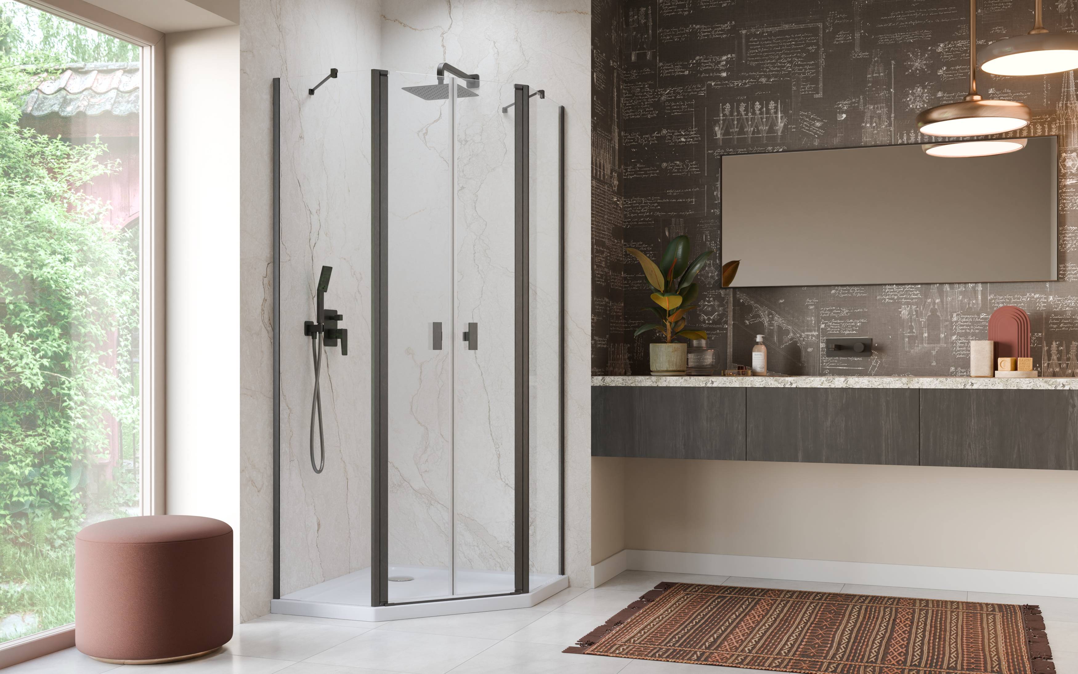 Nes Brushed GunMetal PTD szögletes szálcsiszolt fegyvermetál zuhanykabin enteriőr