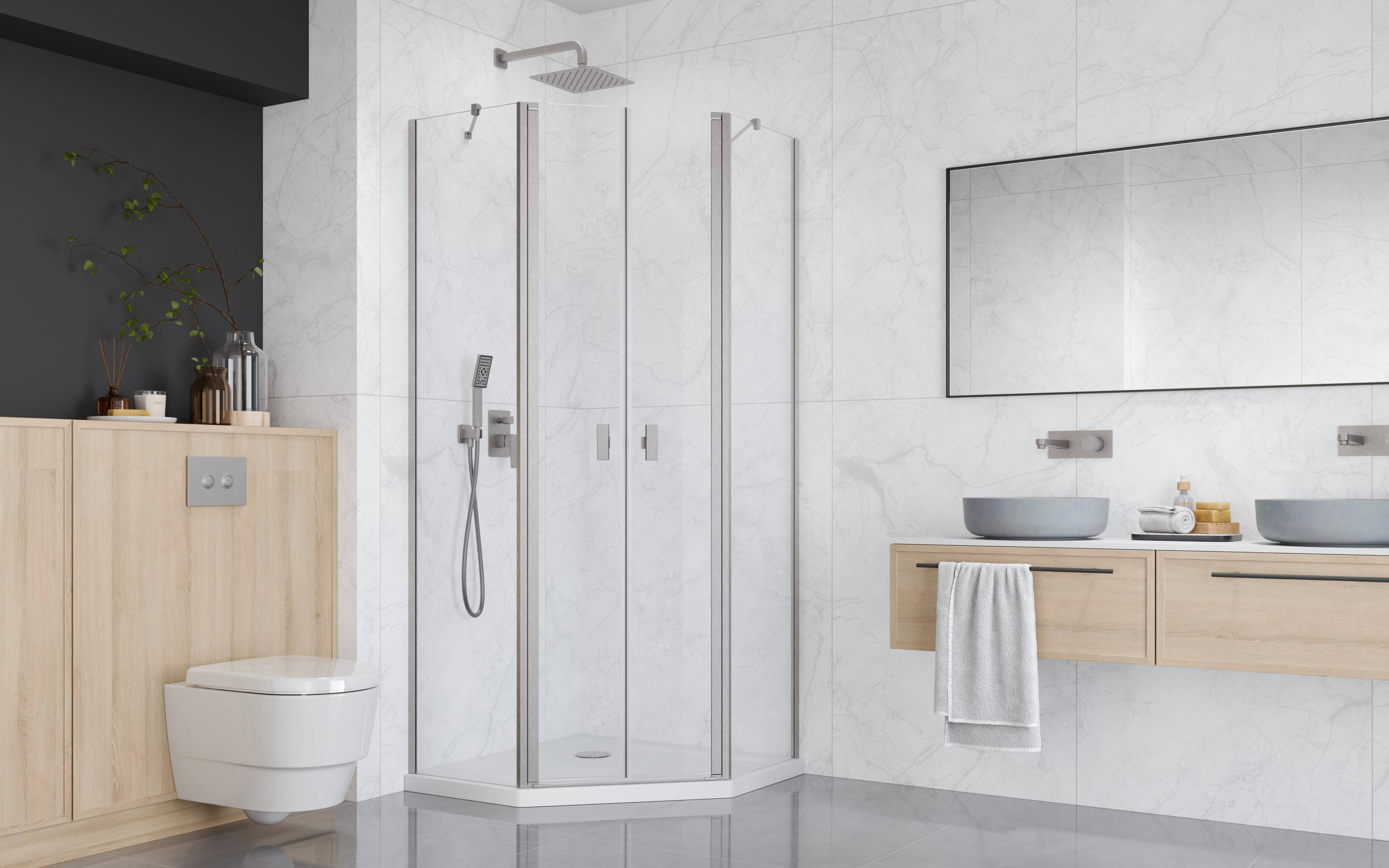 Nes Brushed Nickel PTD szögletes szálcsiszolt króm zuhanykabin enteriőr