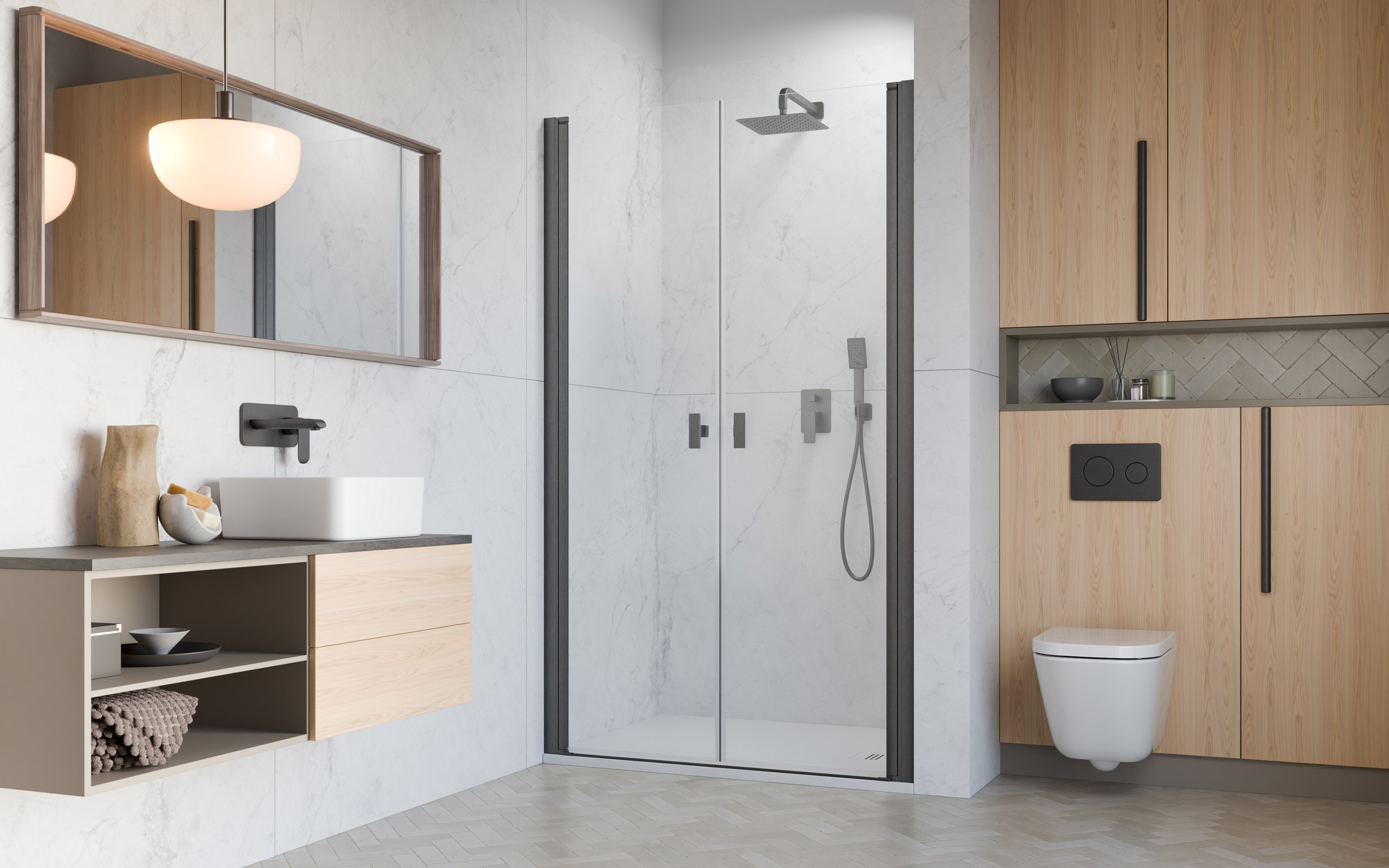 Nes Brushed GunMetal DWD I szögletes szálcsiszolt fegyvermetál zuhanyajtó enteriőr