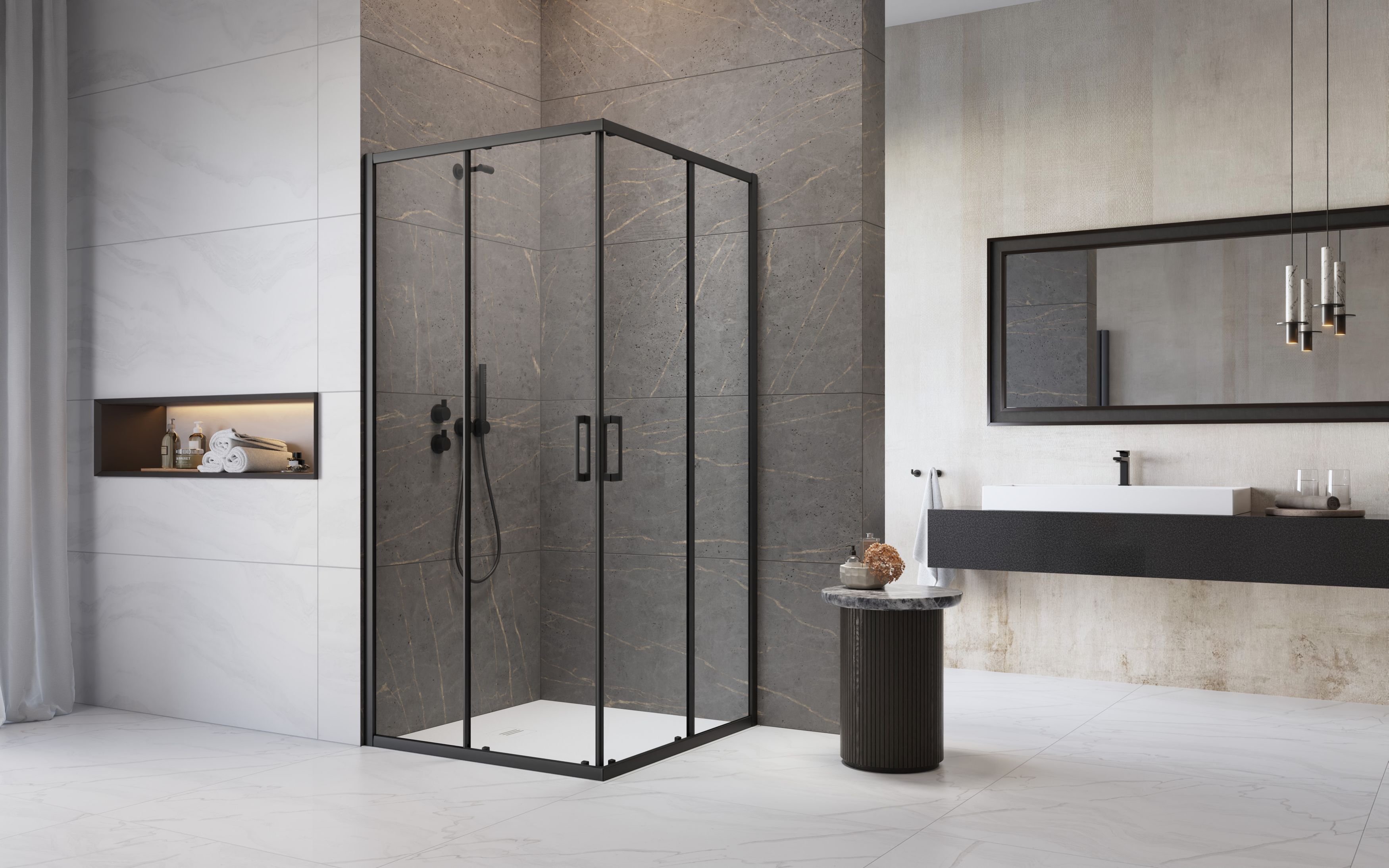 Premium Pro Black KDD szögletes fekete zuhanykabin enteriőr