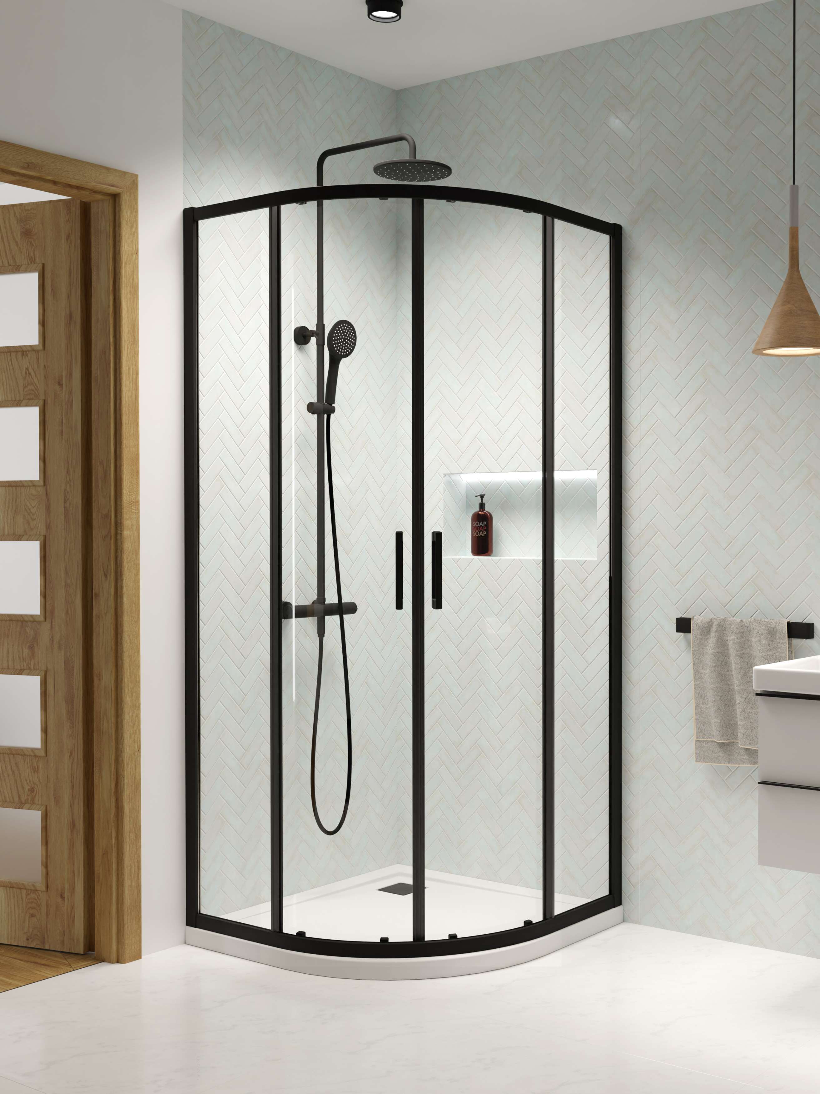 Premium Pro Black PDD íves fekete zuhanykabin
