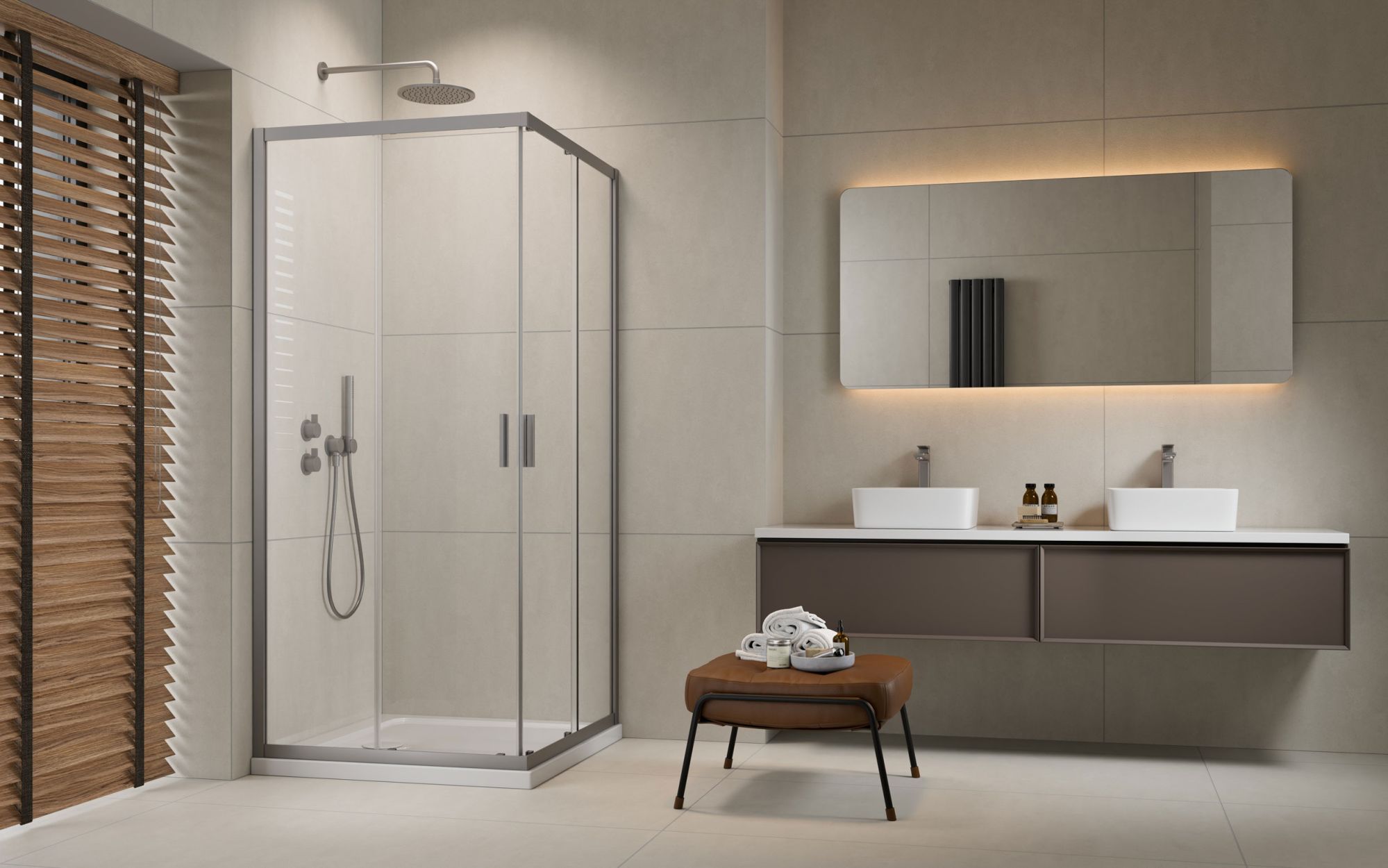 Alienta Brushed Nickel C-D szögletes szálcsiszolt króm zuhanykabin enteriőr