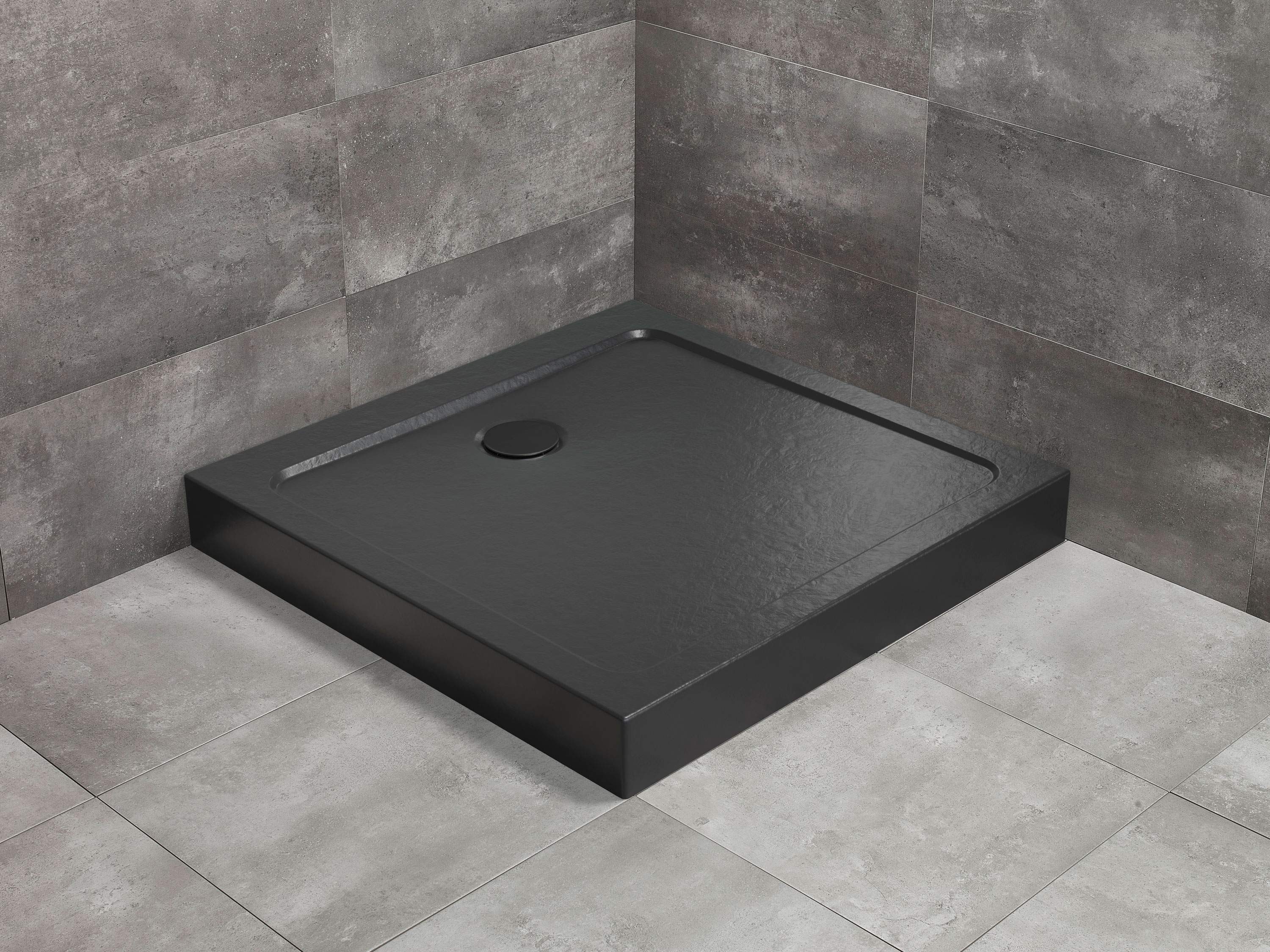 Doros Stone C szögletes zuhanytálca előlappal - fekete