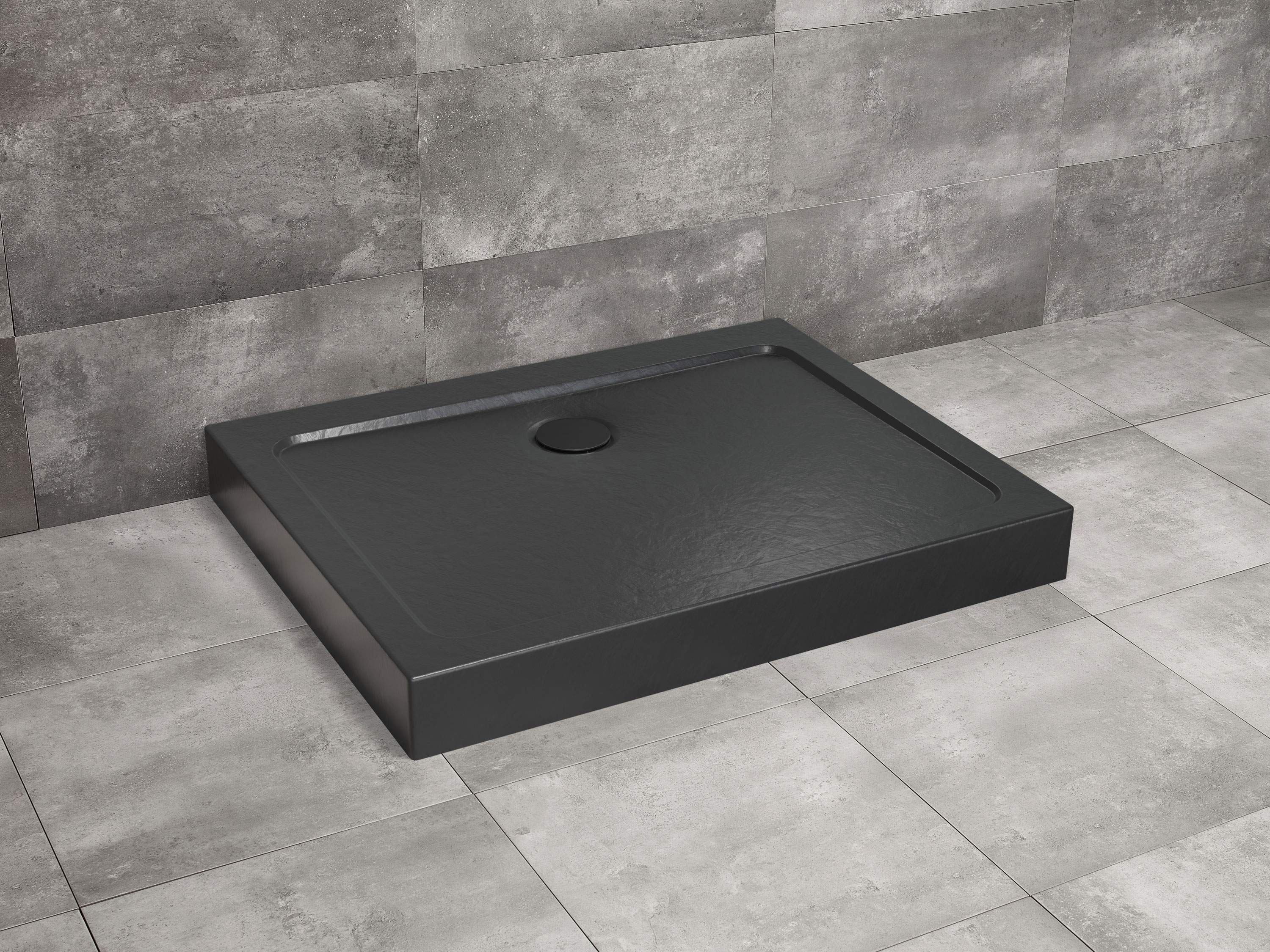 Doros Stone D szögletes zuhanytálca előlappal - fekete