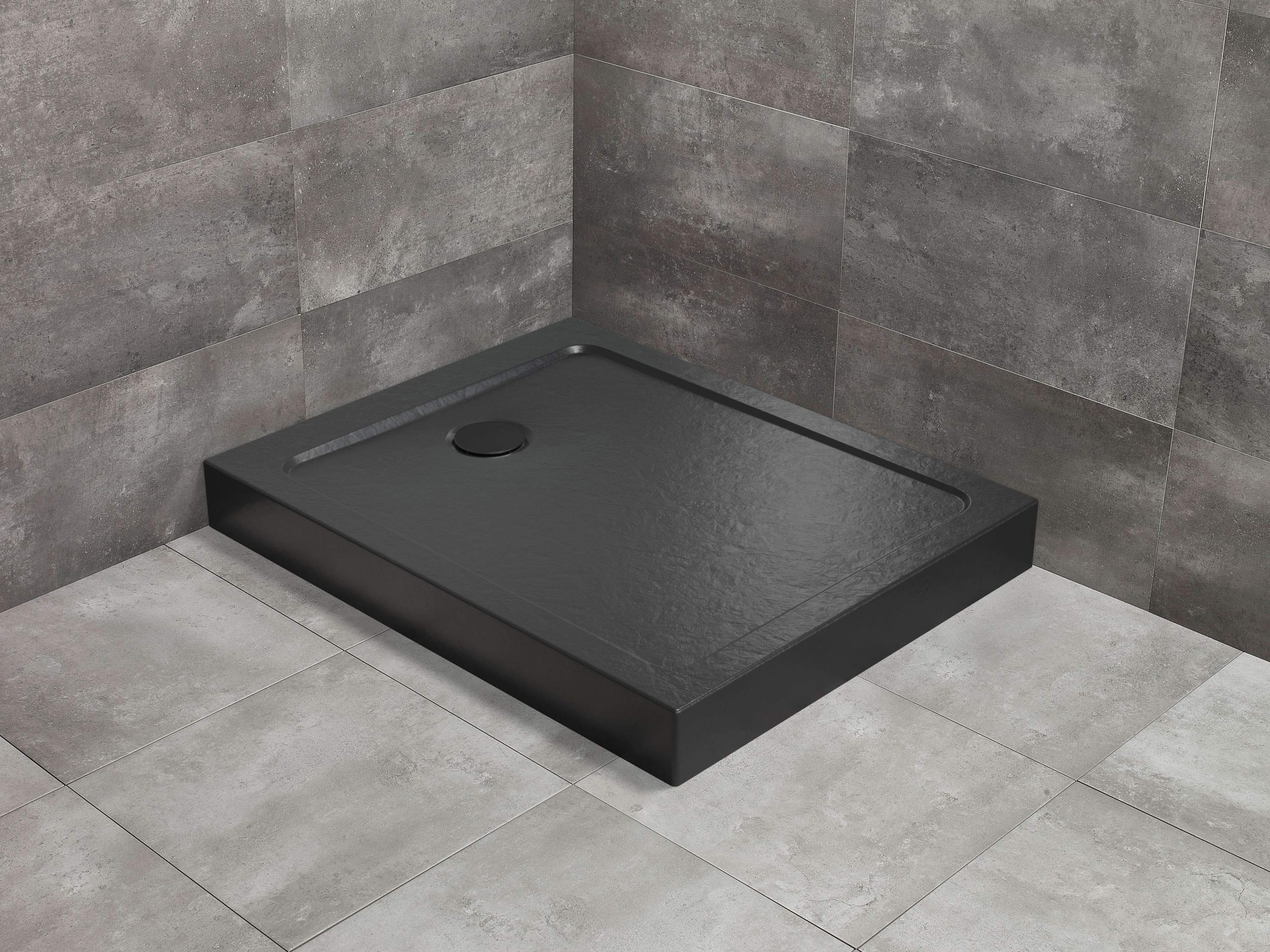 Doros Stone F szögletes zuhanytálca előlappal - fekete