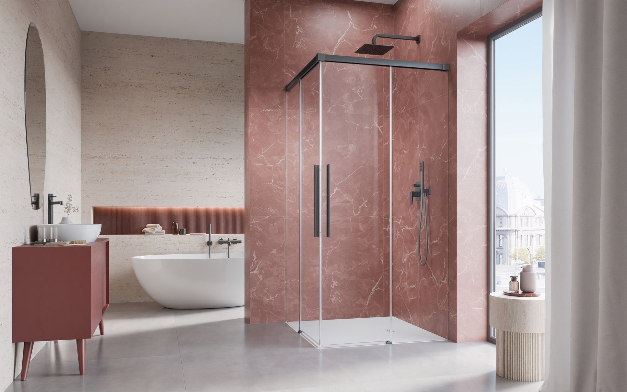 Idea 8 QL Brushed GunMetal KDD szögletes szálcsiszolt fegyvermetál zuhanykabin enteriőr