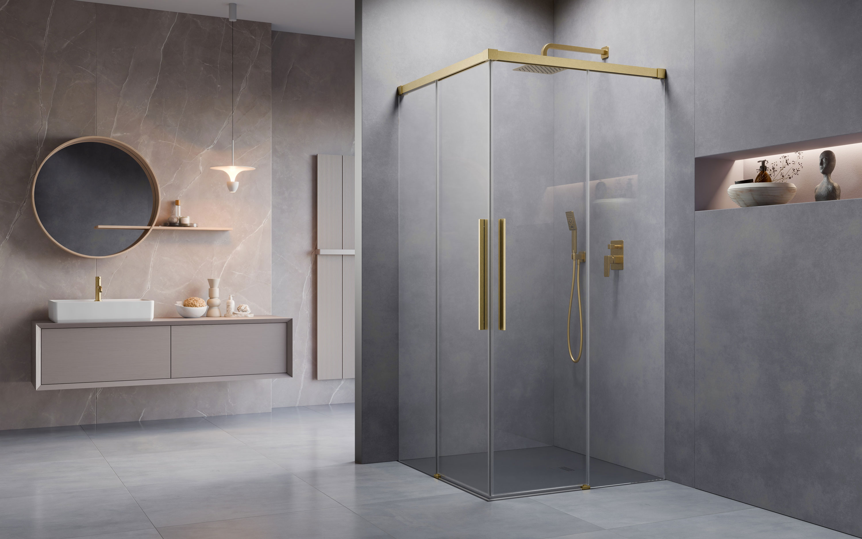 Idea 8 QL Brushed Gold KDD szögletes szálcsiszolt arany zuhanykabin enteriőr