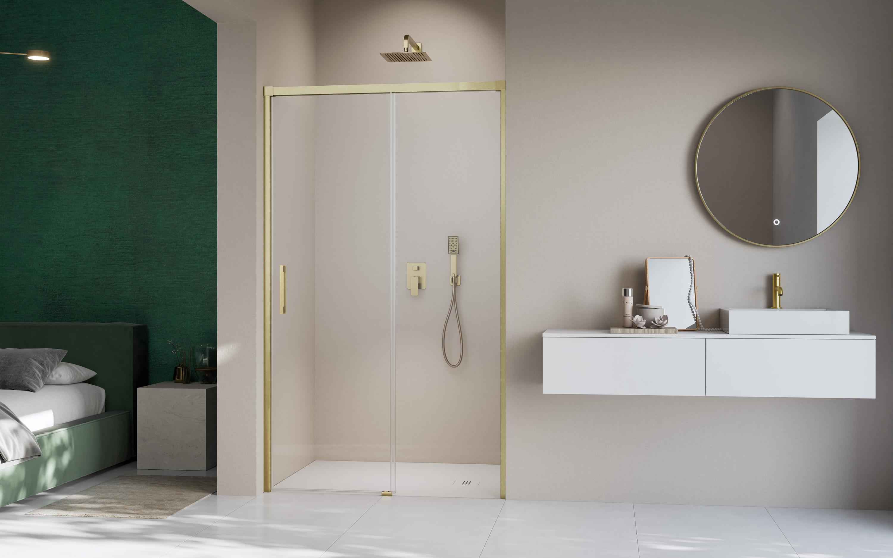 Idea Brushed Gold DWJ szálcsiszolt arany zuhanyajtó enteriőr (a képen jobbos zuhanyajtó látható)