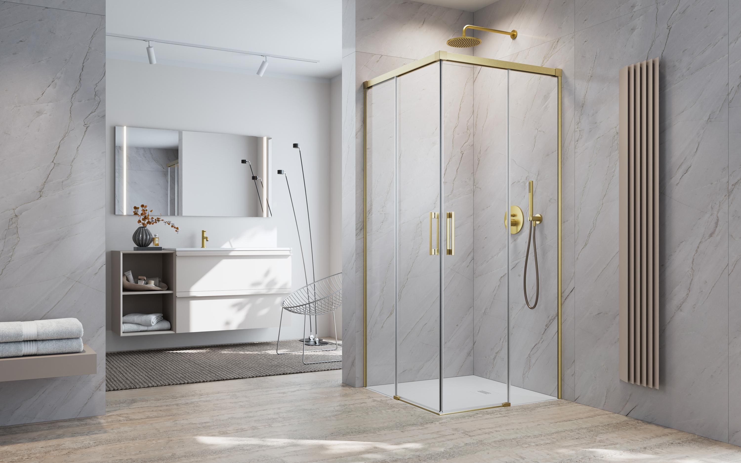 Idea Brushed Gold KDD szálcsiszolt arany zuhanykabin enteriőr