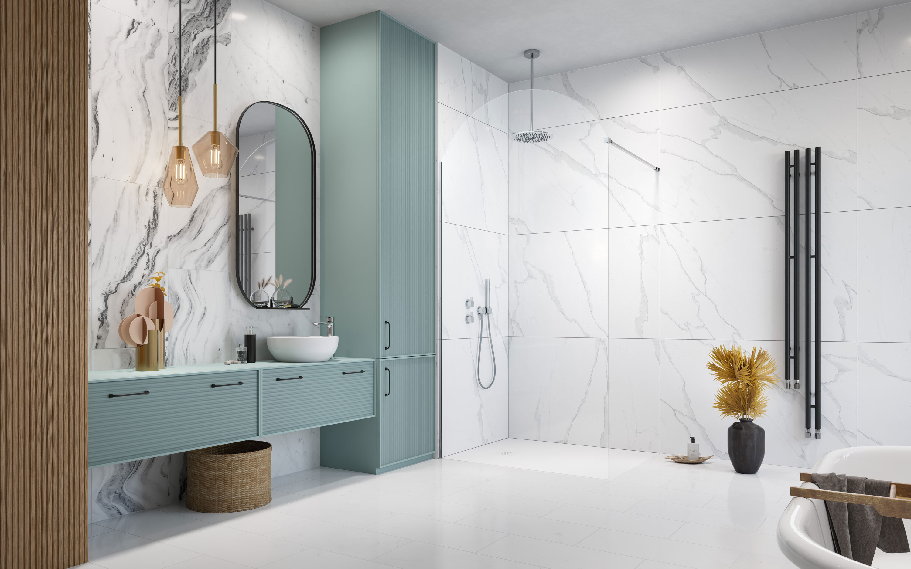 Volta II Walk-in zuhanyfal enteriőr (a képen balos zuhanyfal látható)