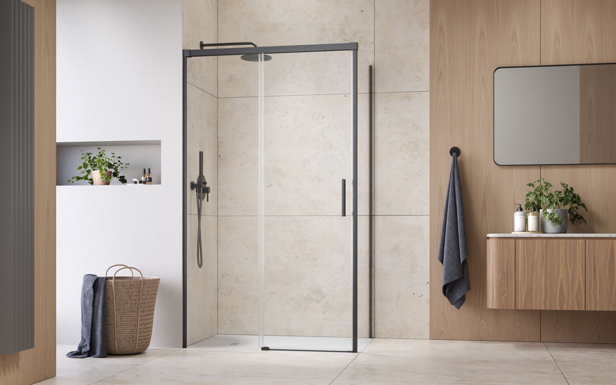 Idea Brushed GunMetal KDJ szögletes szálcsiszolt fegyvermetál zuhanykabin enteriőr (a képen balos zuhanykabin látható)
