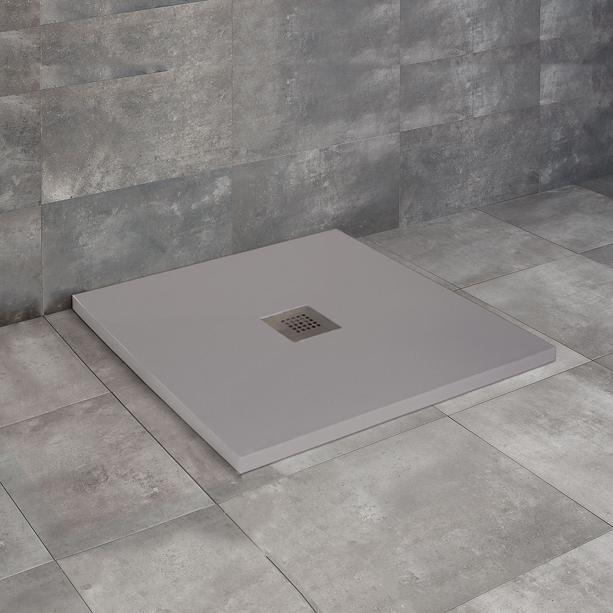 Kios C szögletes lapos zuhanytálca - betonszürke